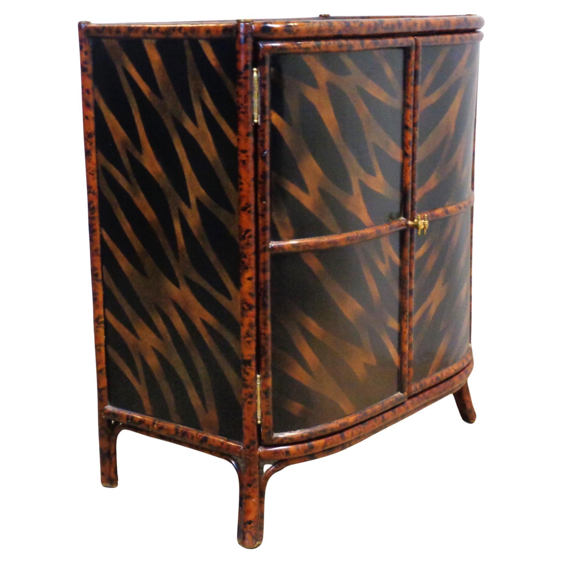 Maitland Smith Faux Tortoise Bamboo Lacquered Two Door Cabinet, Circa 1980 In Good Condition For Sale In Rochester, NY