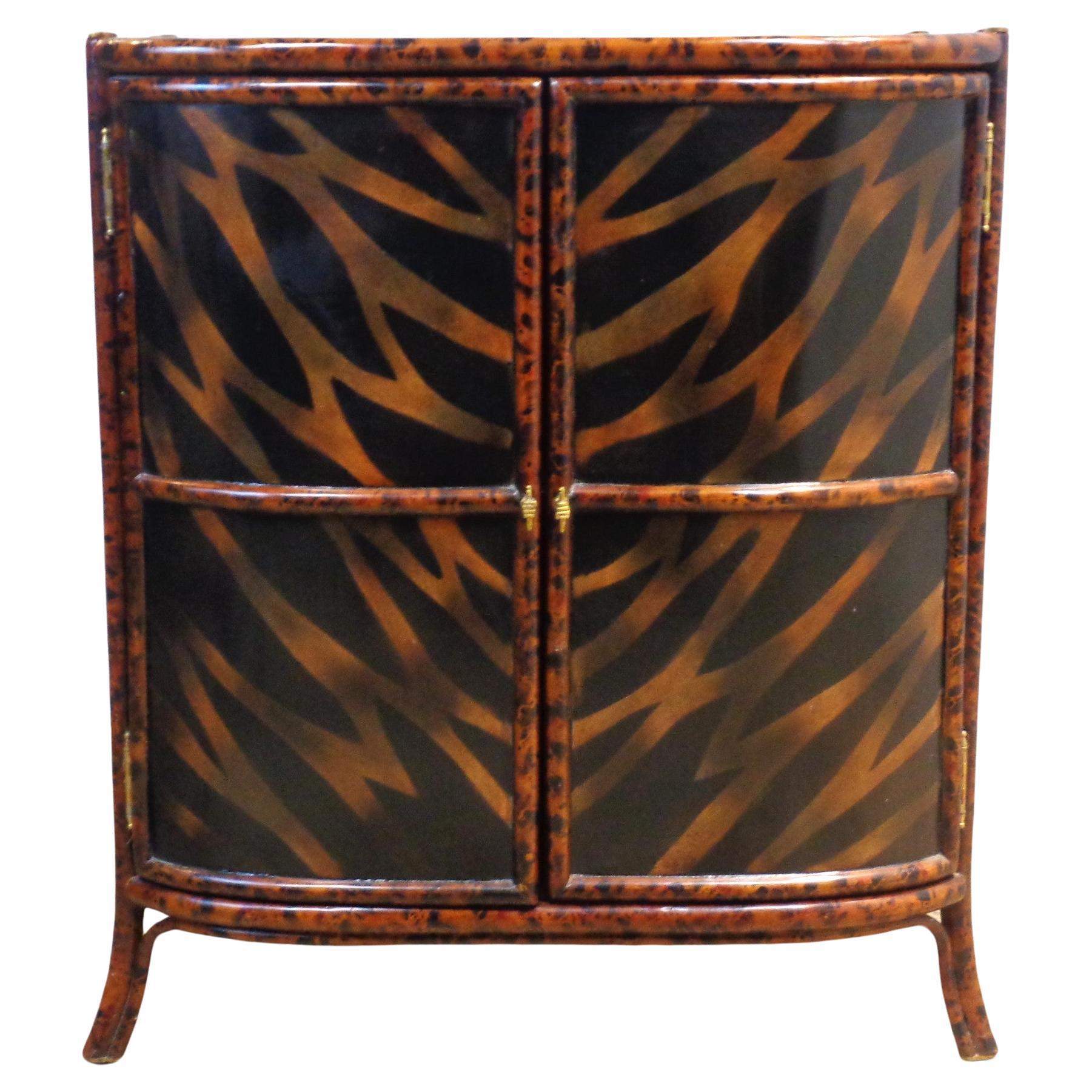 Maitland Smith Faux Tortoise Bamboo Lacquered Two Door Cabinet, Circa 1980 For Sale