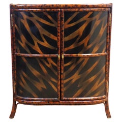 Antique Maitland Smith Faux Tortoise Bamboo Lacquered Two Door Cabinet, Circa 1980