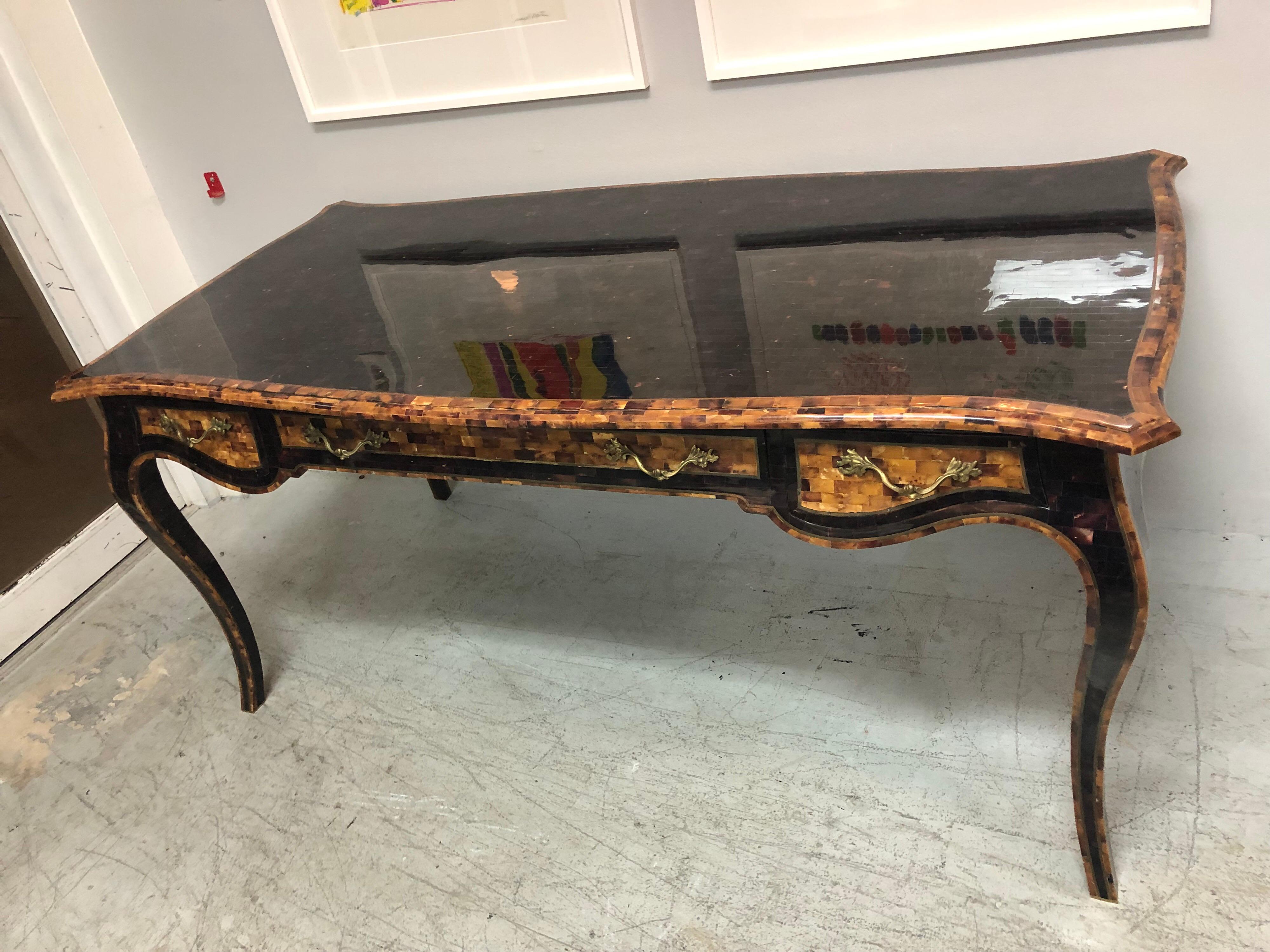 Marble Maitland-Smith Faux Tortoise Shell Desk with Secret Compartment