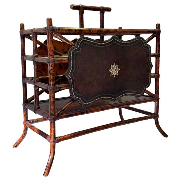 Maitland-Smith Faux Tortoise and Tooled Leather Bamboo Canterbury ...