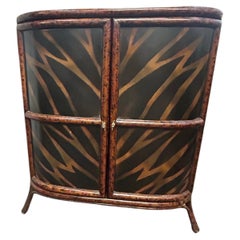 Maitland Smith Faux Tortoiseshell and Zebra Pattern Rattan Cabinet