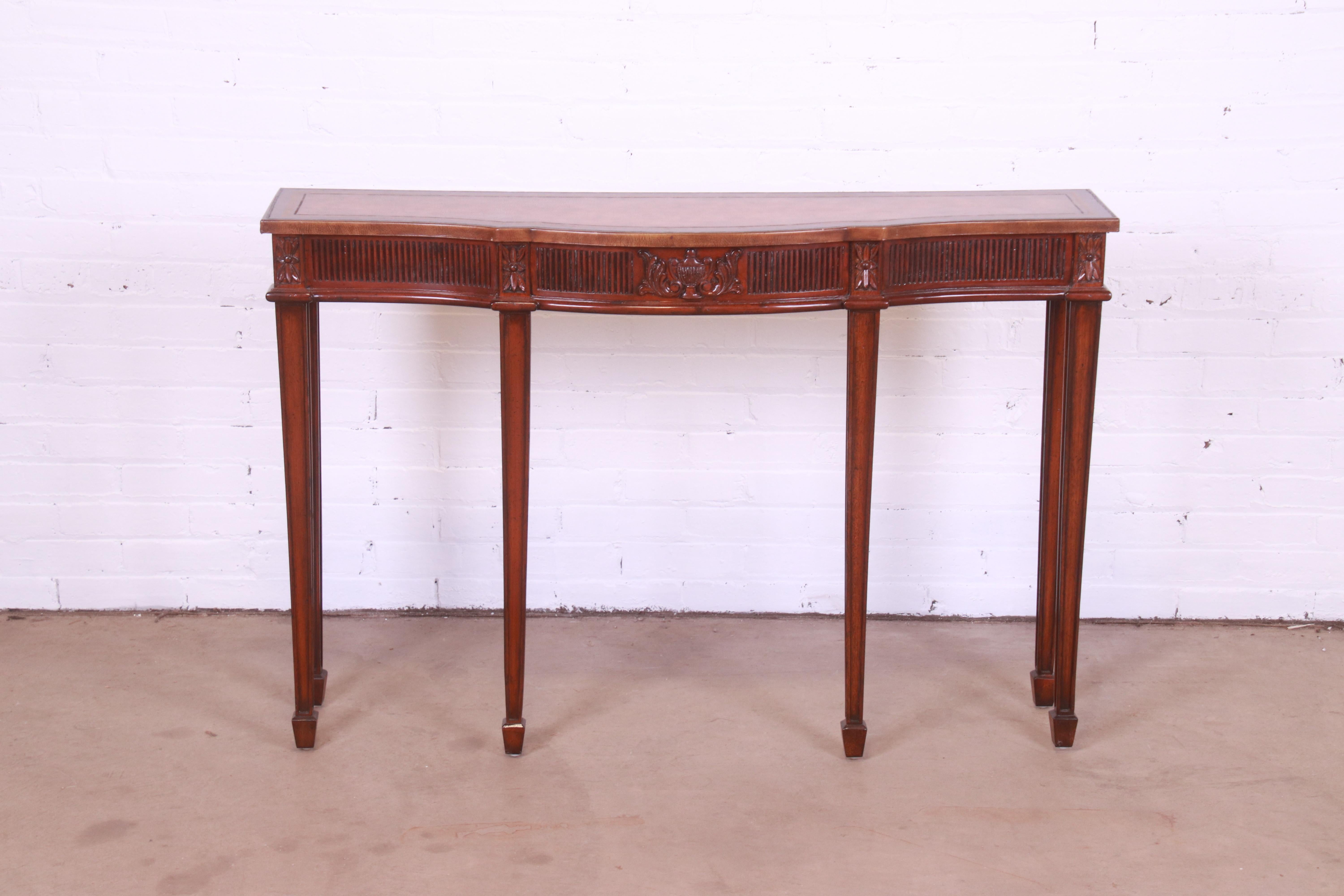 Maitland Smith Federal Carved Mahogany Leather Top Console or Sofa Table In Good Condition In South Bend, IN