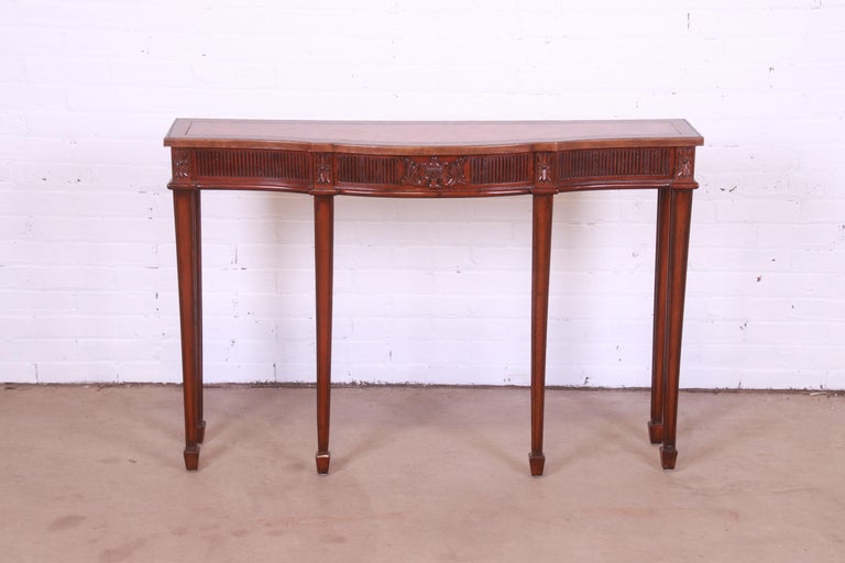 Maitland Smith Federal Carved Mahogany Leather Top Console or Sofa Table In Good Condition For Sale In South Bend, IN