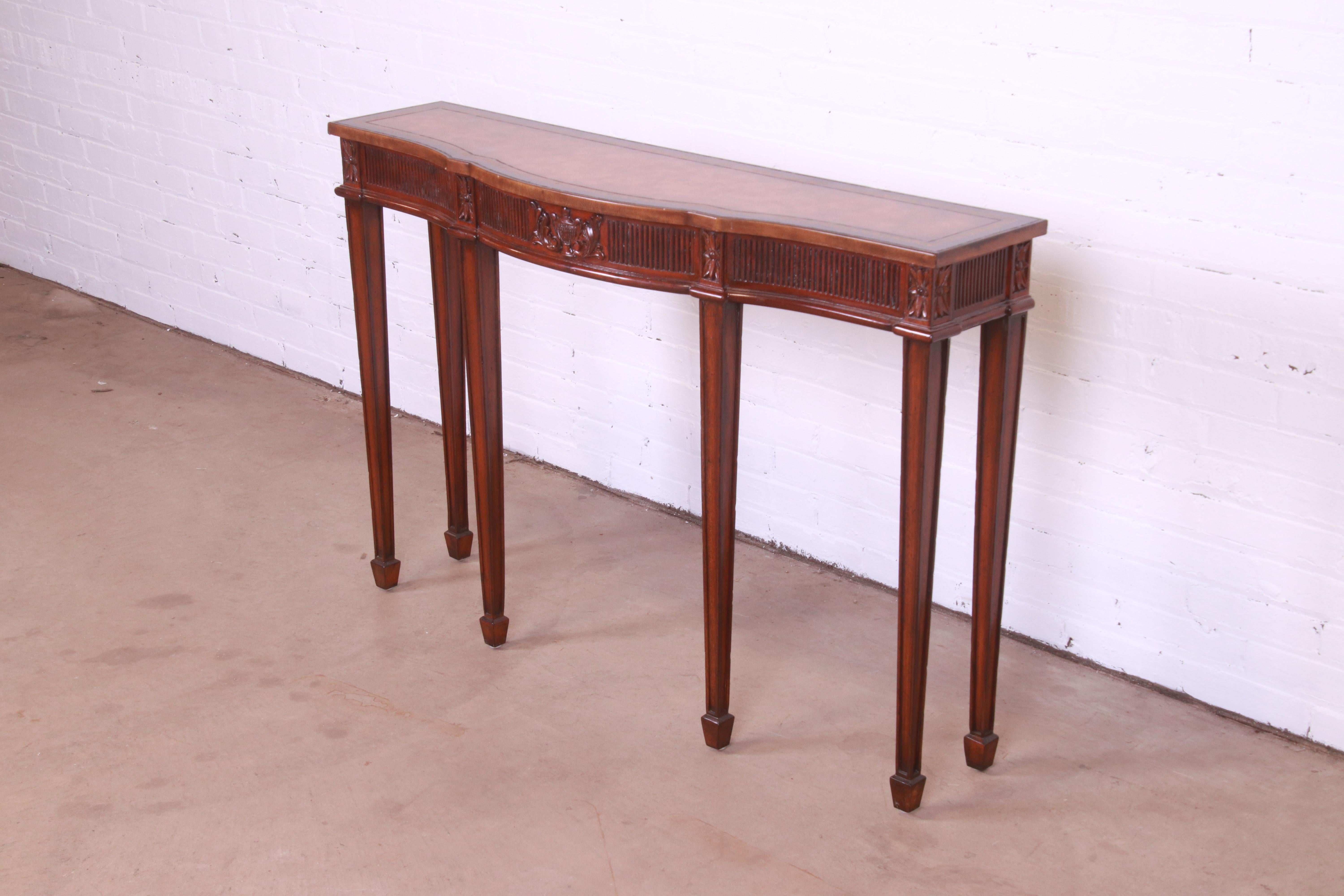 20th Century Maitland Smith Federal Carved Mahogany Leather Top Console or Sofa Table