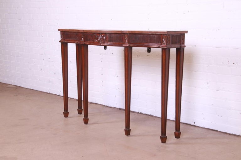 Maitland Smith Federal Carved Mahogany Leather Top Console or Sofa Table For Sale 1