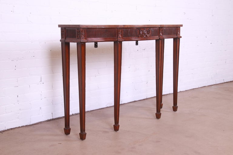 Maitland Smith Federal Carved Mahogany Leather Top Console or Sofa Table For Sale 3