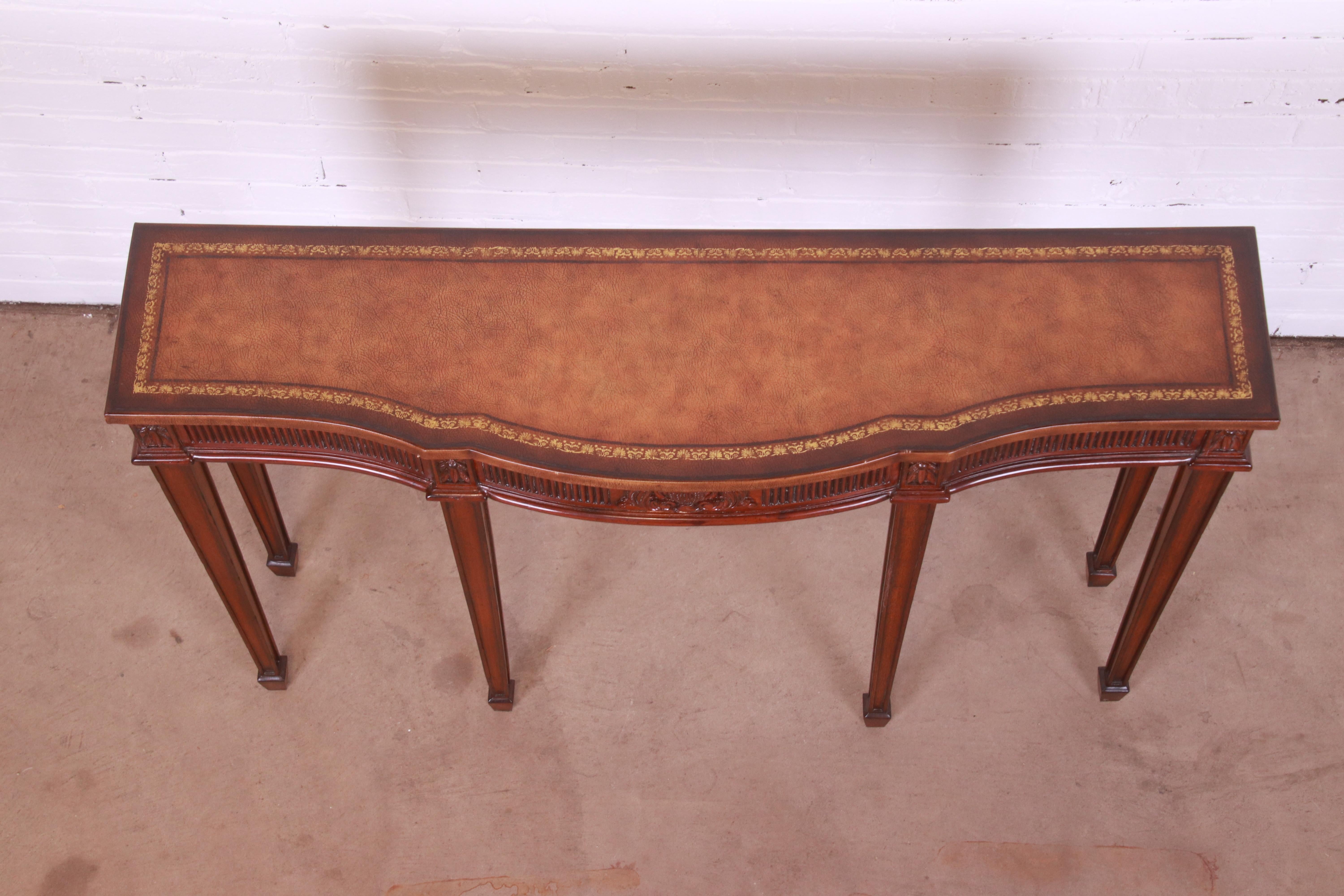 Maitland Smith Federal Carved Mahogany Leather Top Console or Sofa Table 4