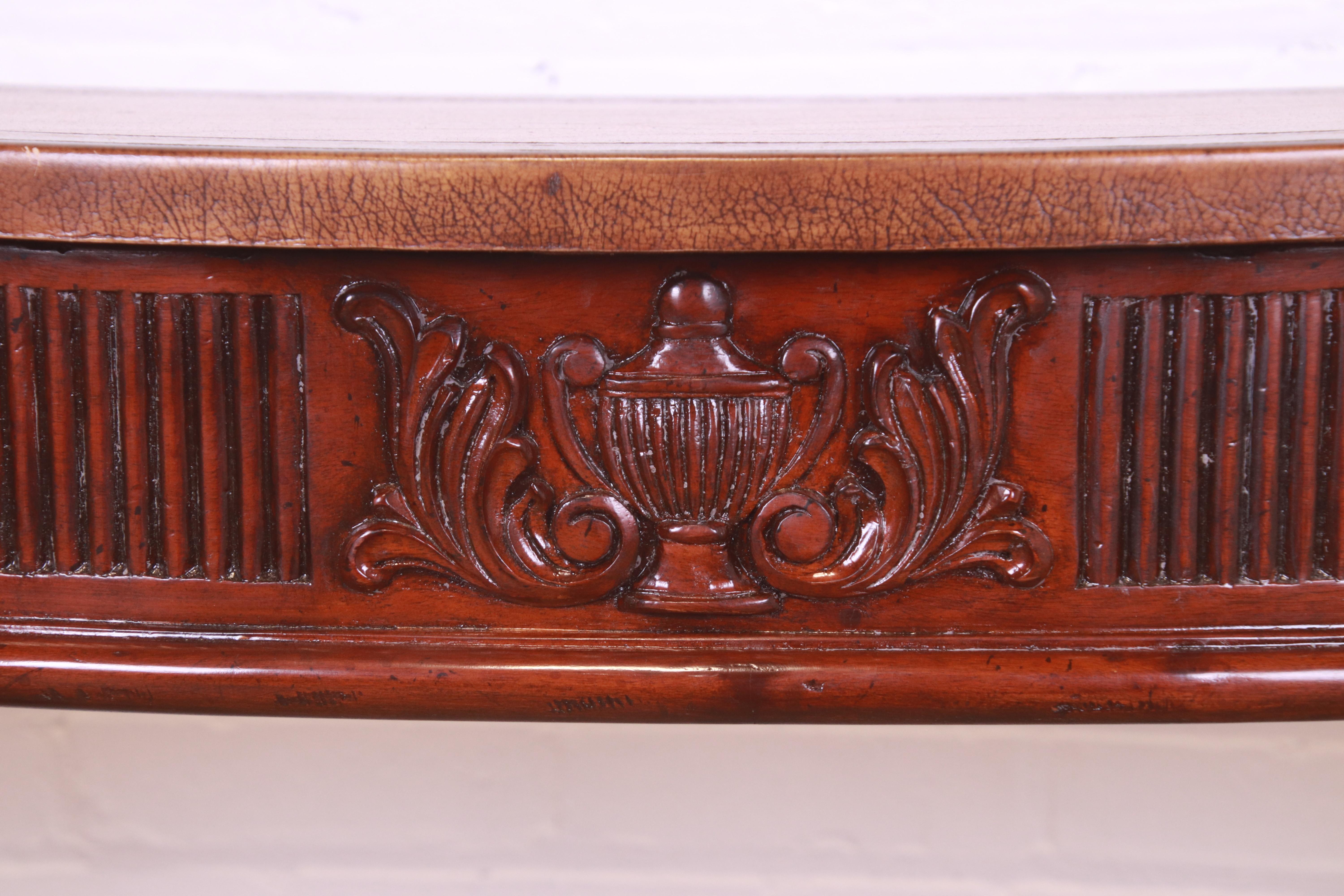 Maitland Smith Federal Carved Mahogany Leather Top Console or Sofa Table 5
