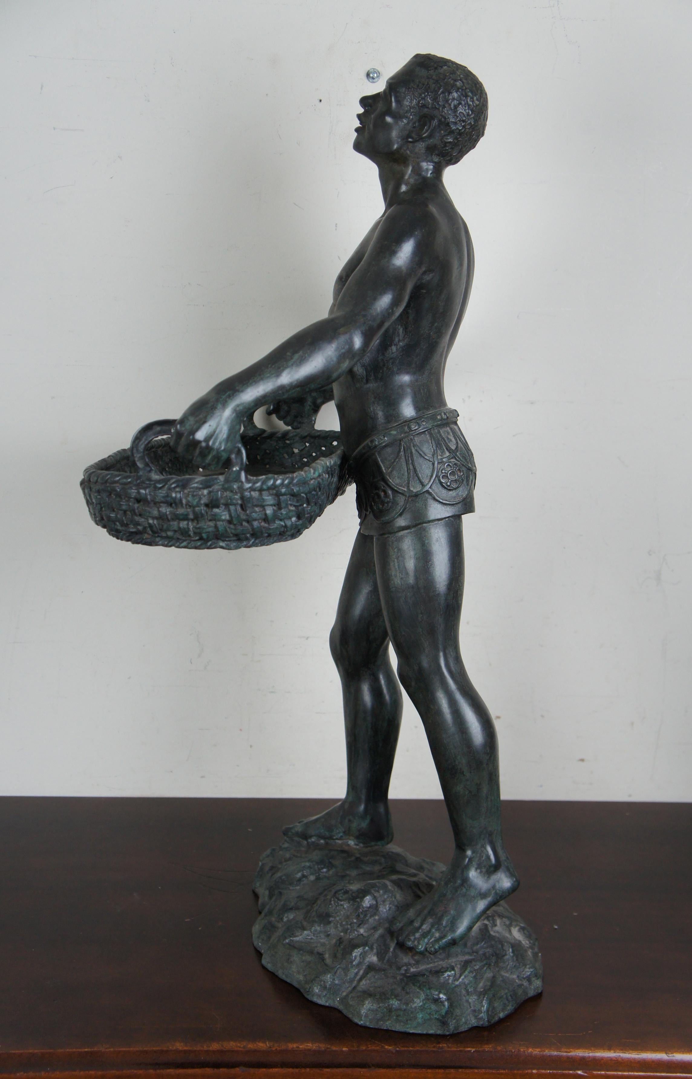 Maitland Smith Figural Bronze Dumbwaiter Sculpture African Man Tray Stand Statue 4