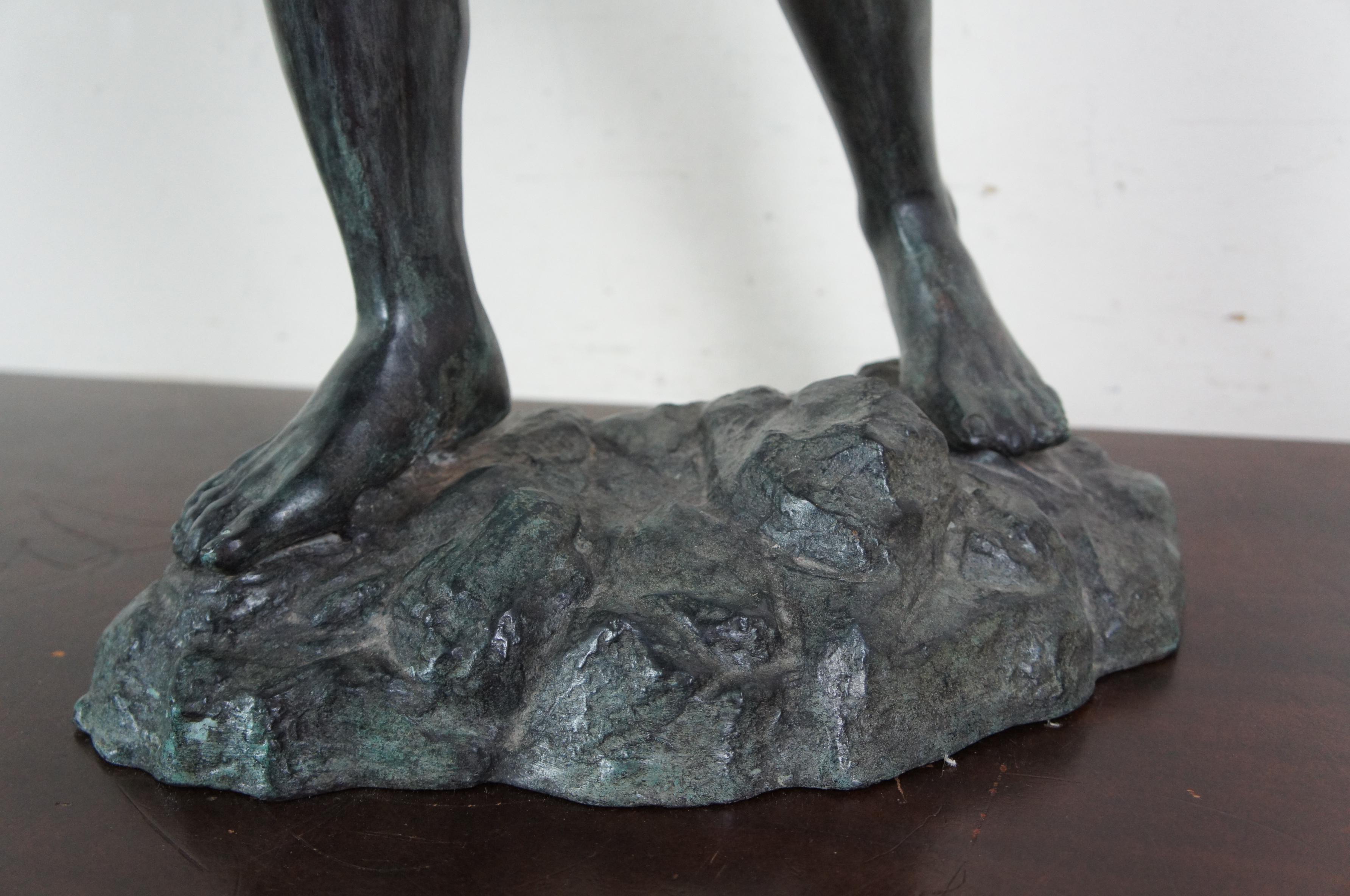 20th Century Maitland Smith Figural Bronze Dumbwaiter Sculpture African Man Tray Stand Statue
