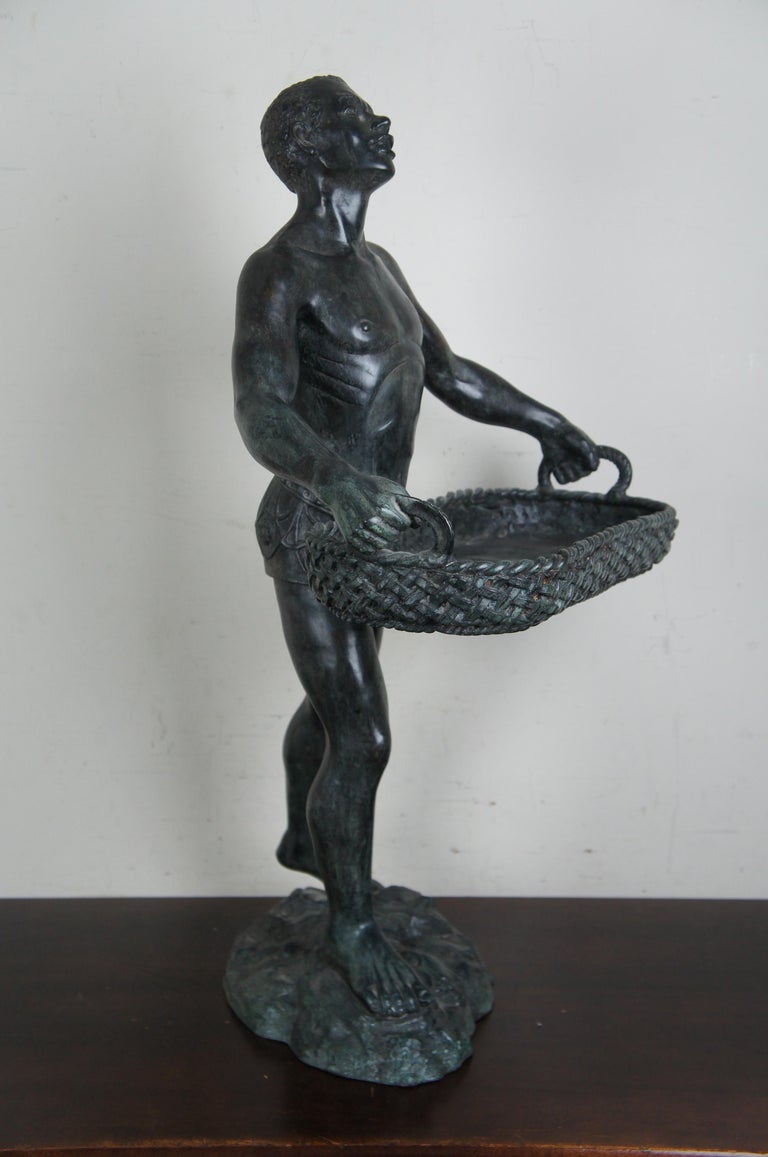 Maitland Smith Figural Bronze Dumbwaiter Sculpture African Man Tray