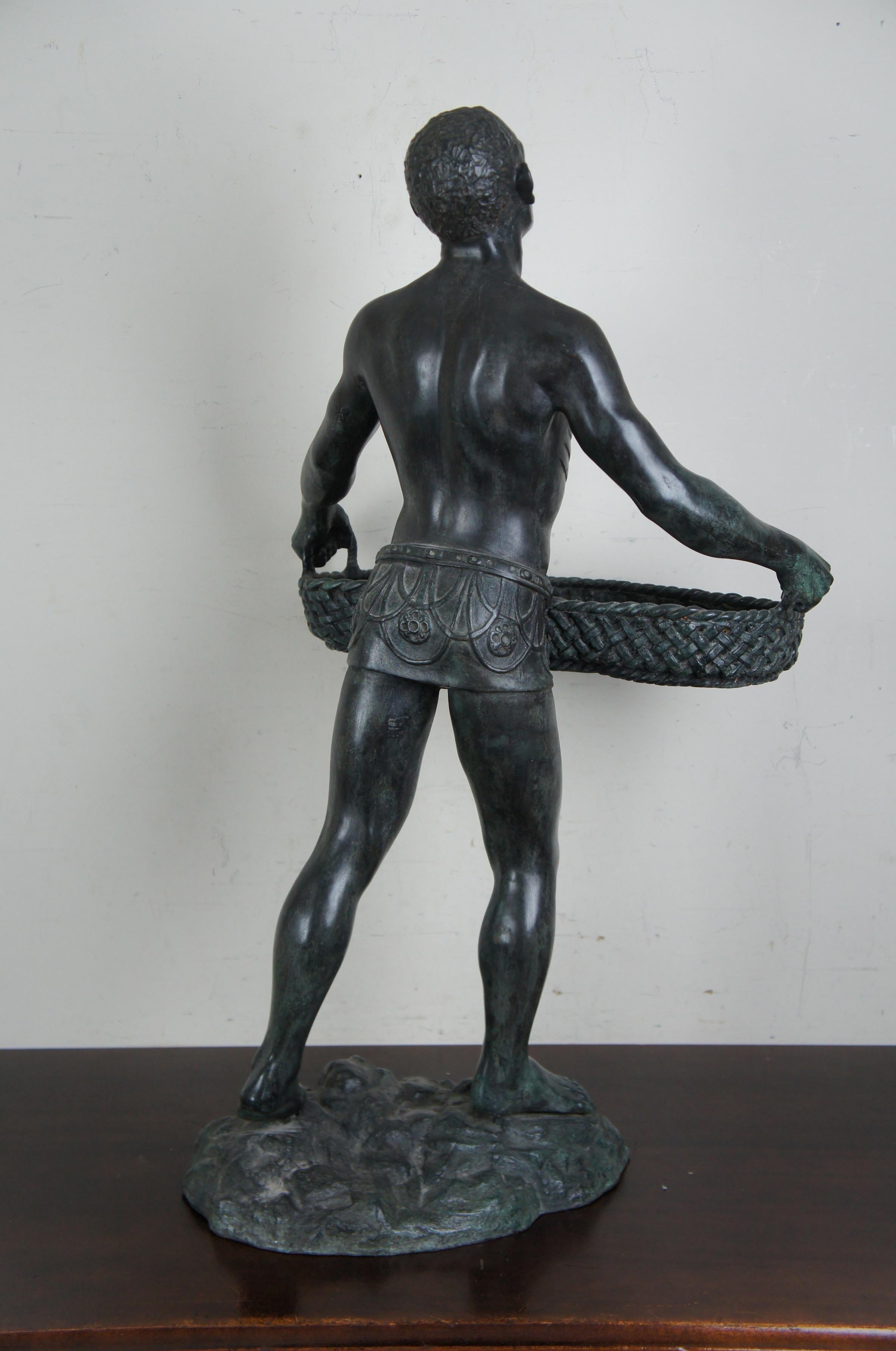 Maitland Smith Figural Bronze Dumbwaiter Sculpture African Man Tray Stand Statue 2