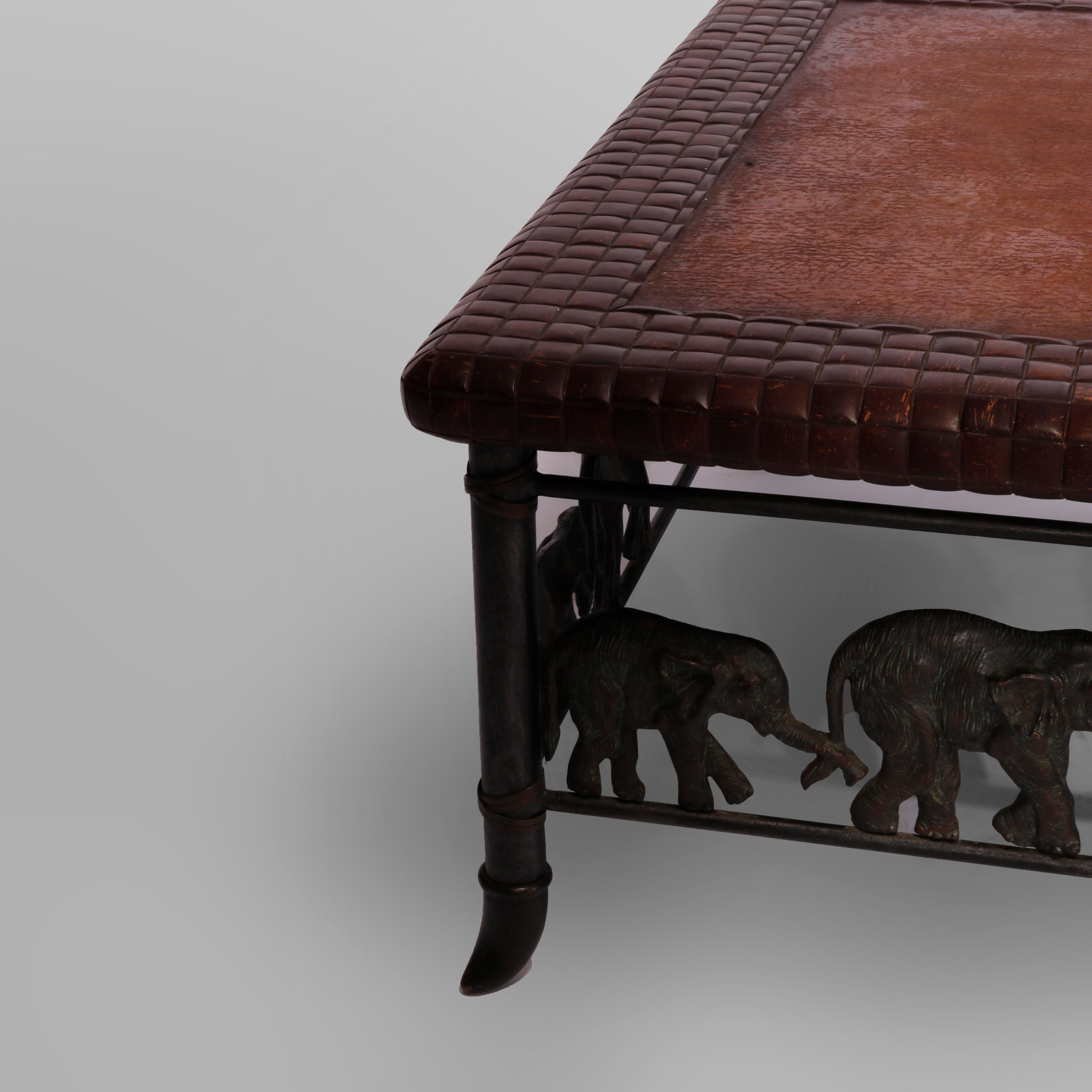 Maitland Smith Figural Elephant Bronze & Leather Coffee Table, 20th C 7