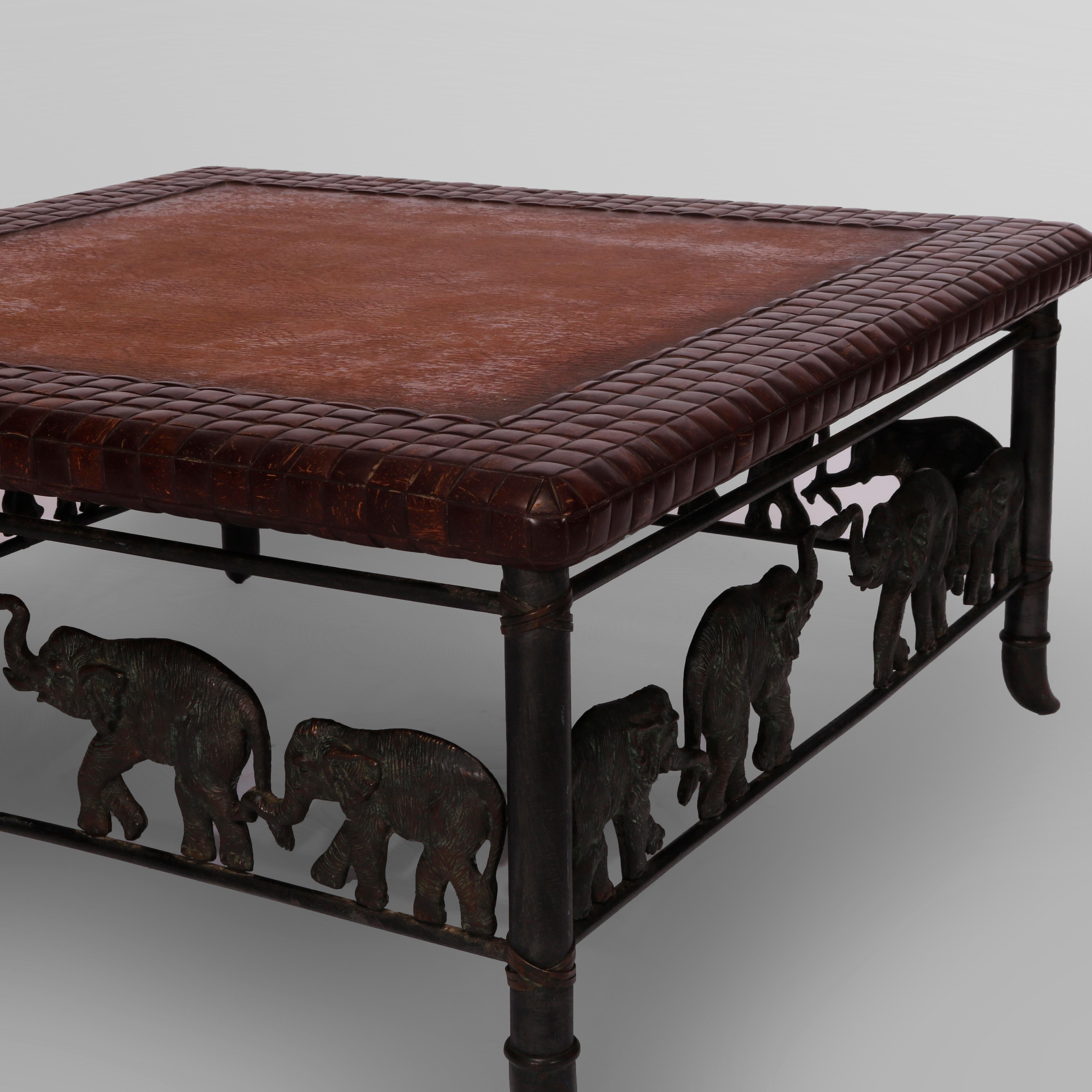Maitland Smith Figural Elephant Bronze & Leather Coffee Table, 20th C 2