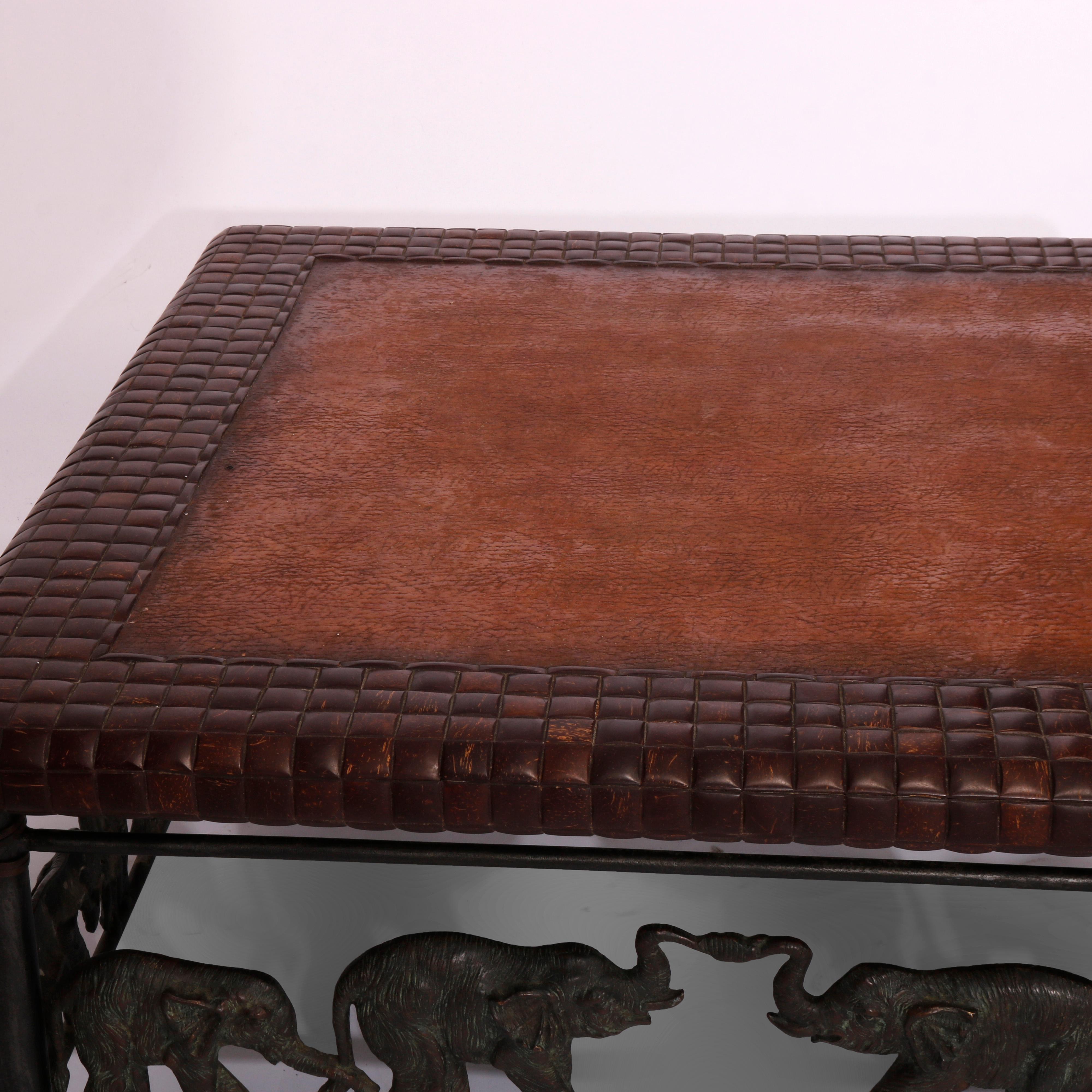 Maitland Smith Figural Elephant Bronze & Leather Coffee Table, 20th C 3