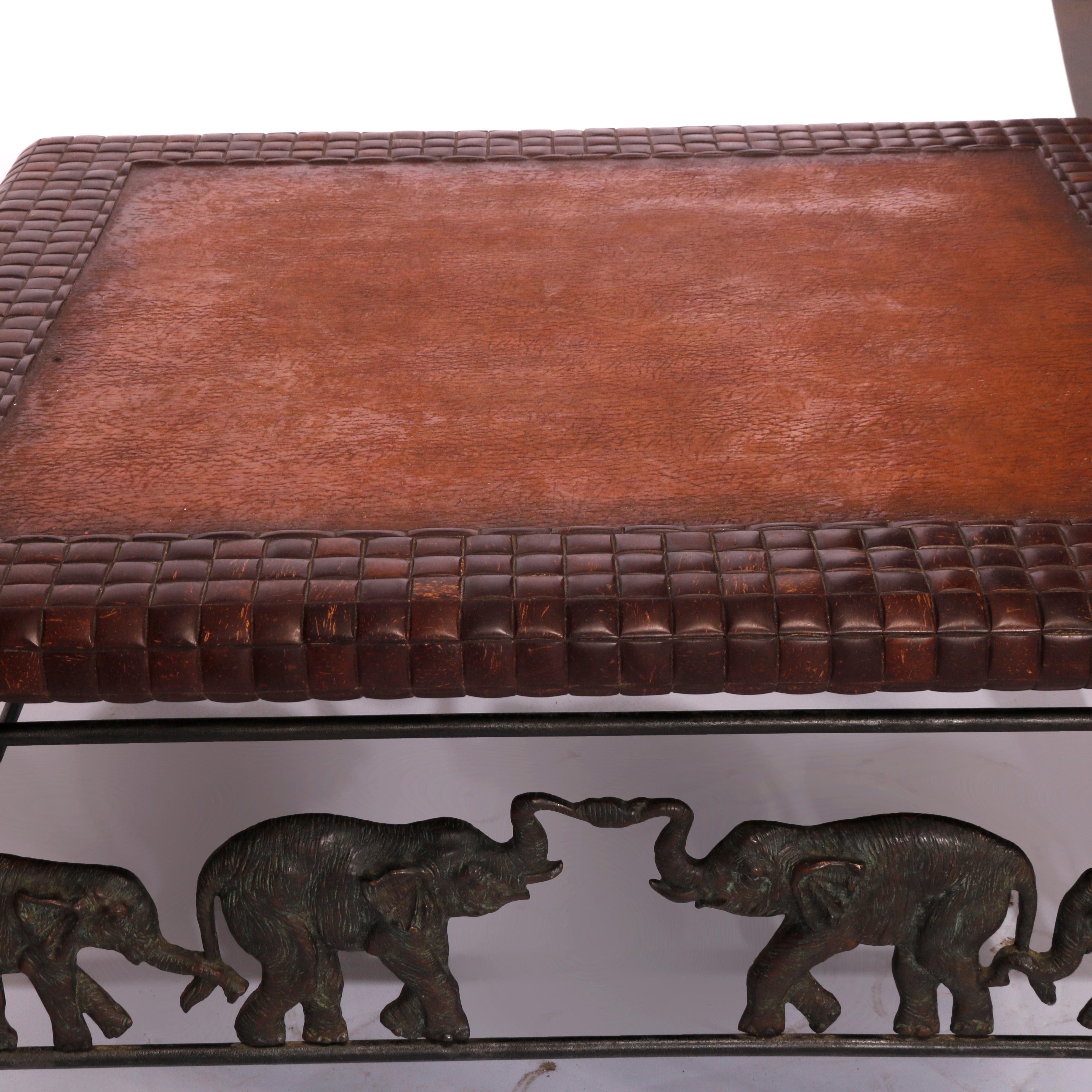 Maitland Smith Figural Elephant Bronze & Leather Coffee Table, 20th C 4
