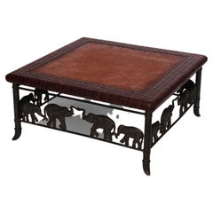 Maitland Smith Figural Elephant Bronze & Leather Coffee Table, 20th C
