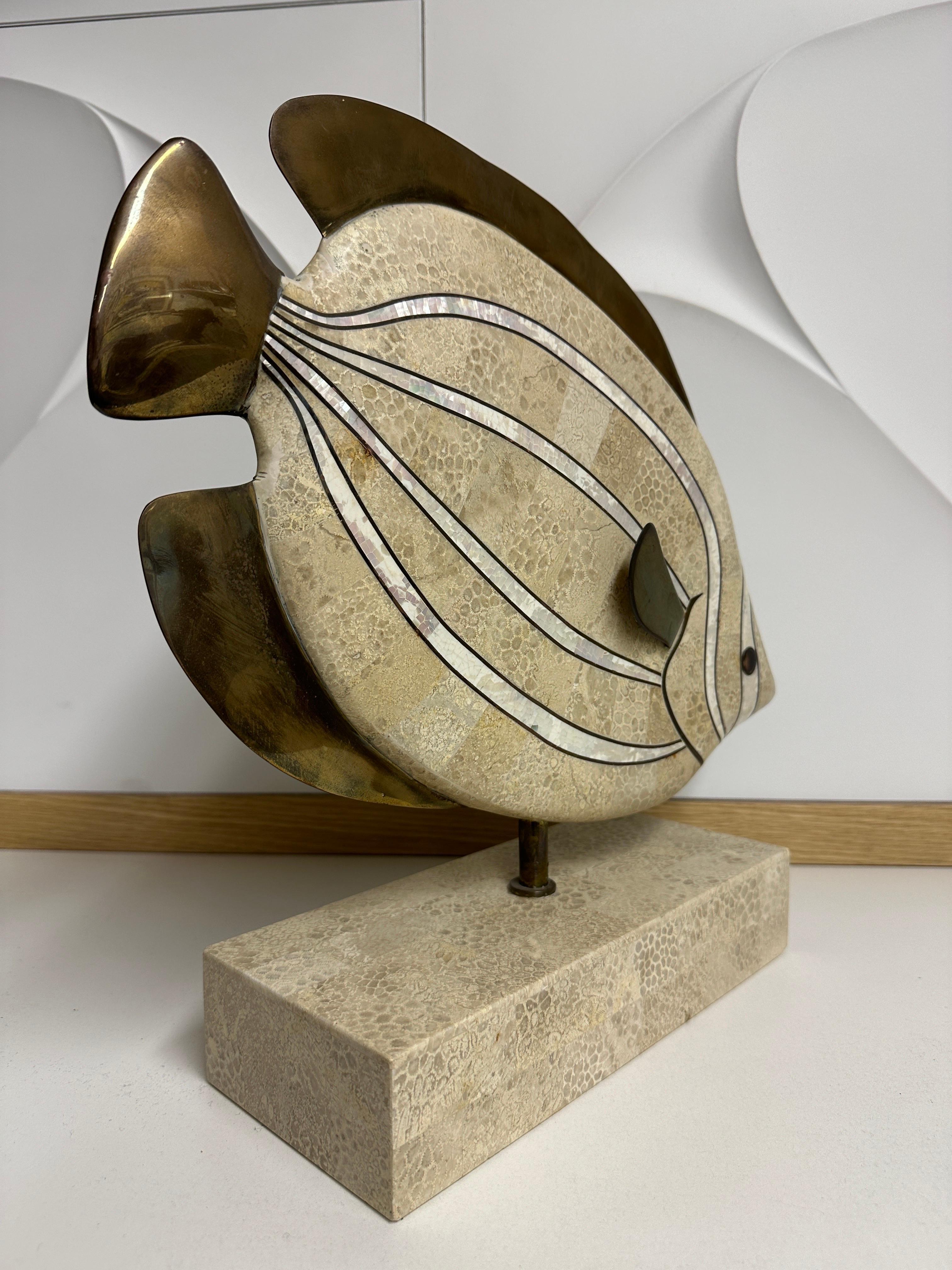 Patinated Maitland Smith Fish Sculpture Bookend For Sale