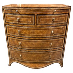 Maitland Smith Five Drawer Leather Top Bow Front Chest with Brushing Slide