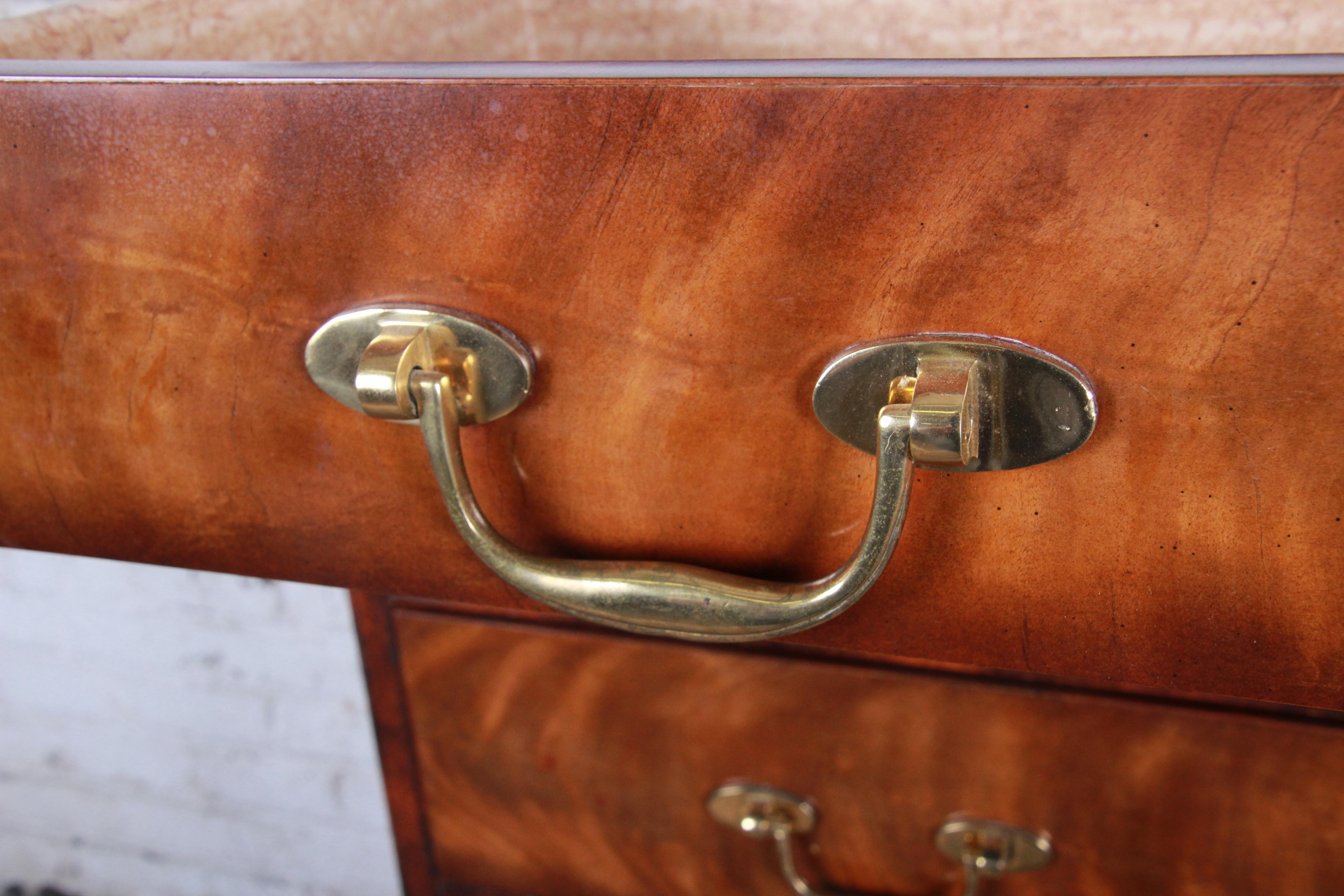 Maitland Smith Flame Mahogany and Leather Chest on Chest Highboy Dresser 3