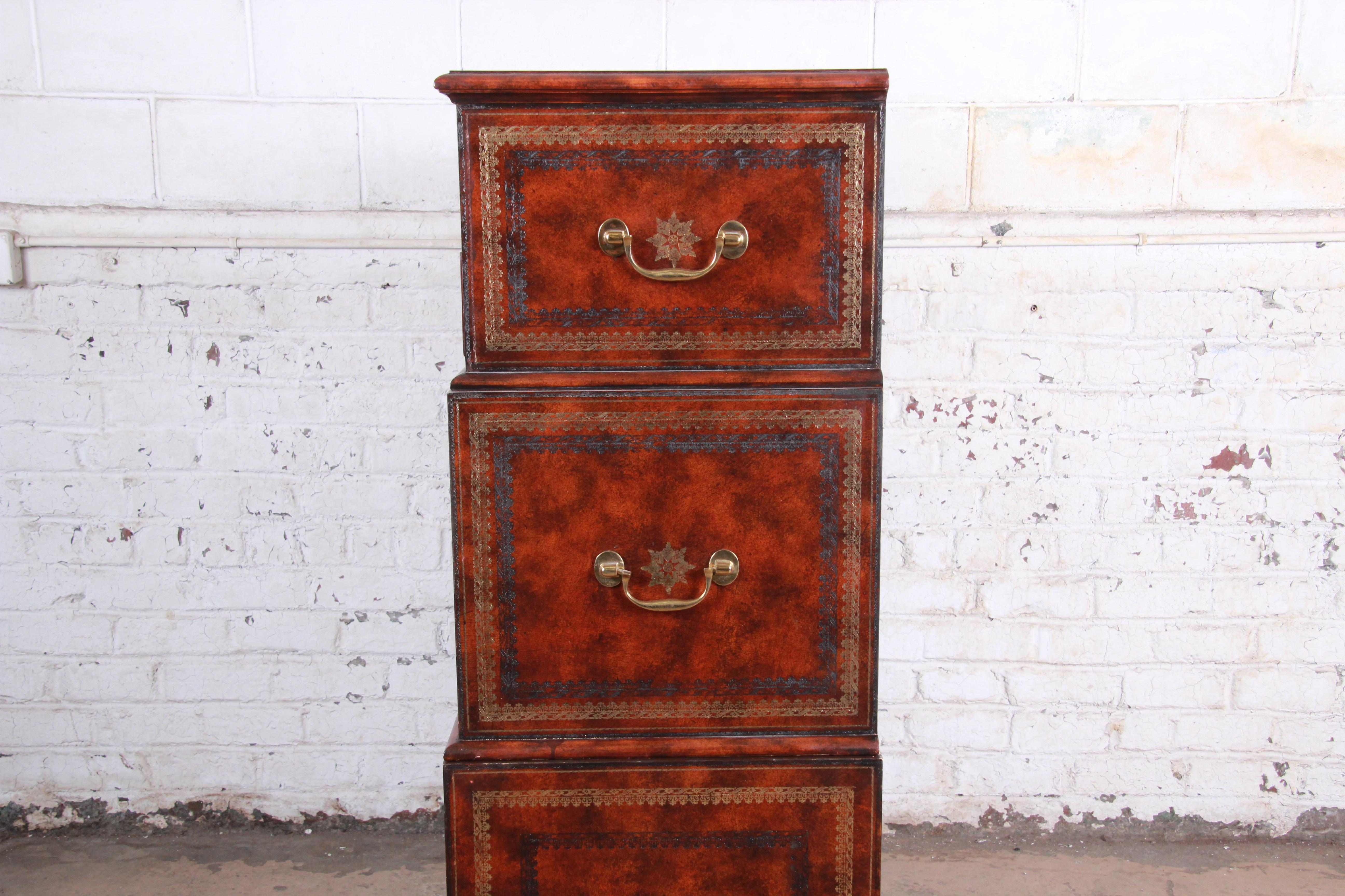 Maitland Smith Flame Mahogany and Leather Chest on Chest Highboy Dresser 4