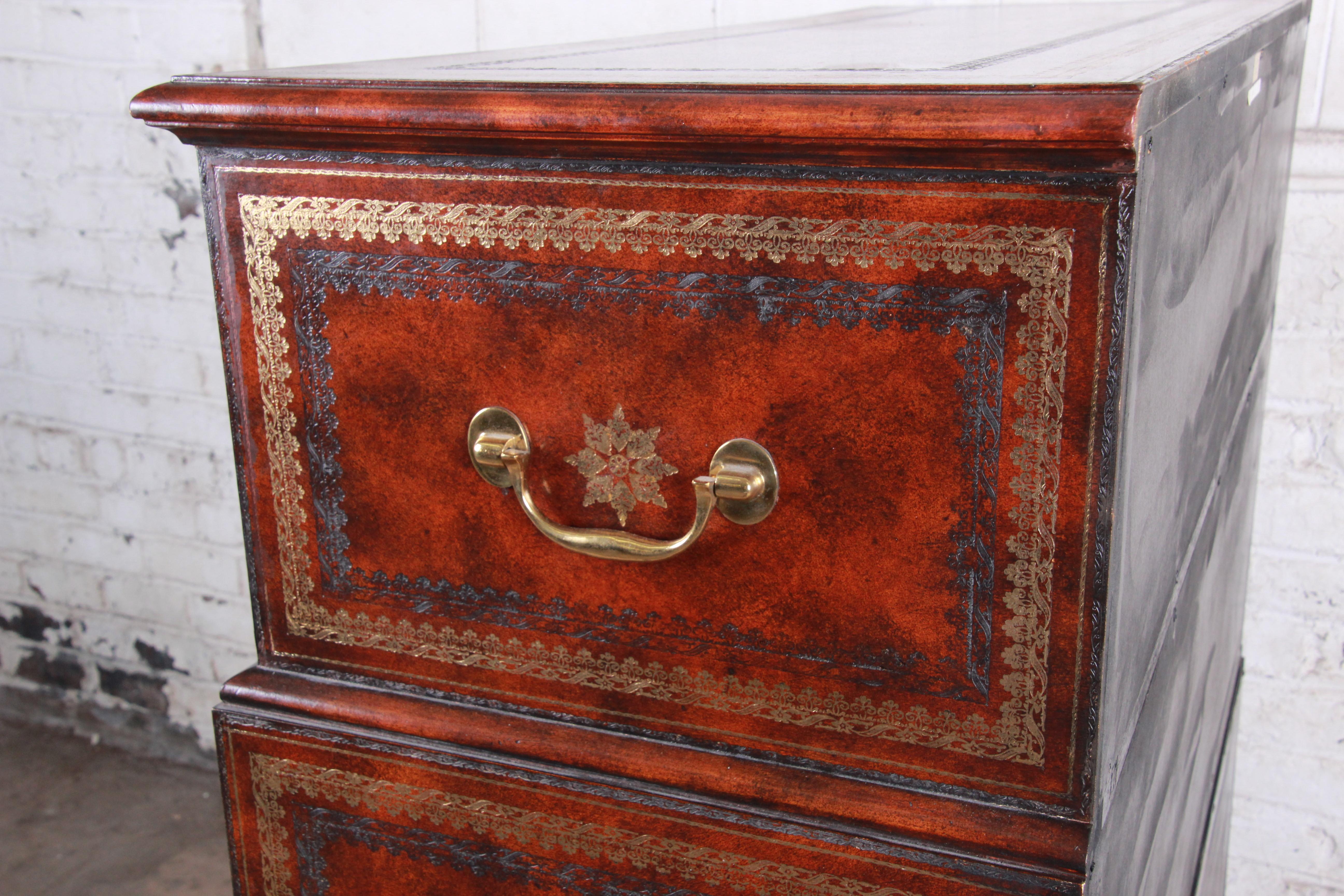 Maitland Smith Flame Mahogany and Leather Chest on Chest Highboy Dresser 7