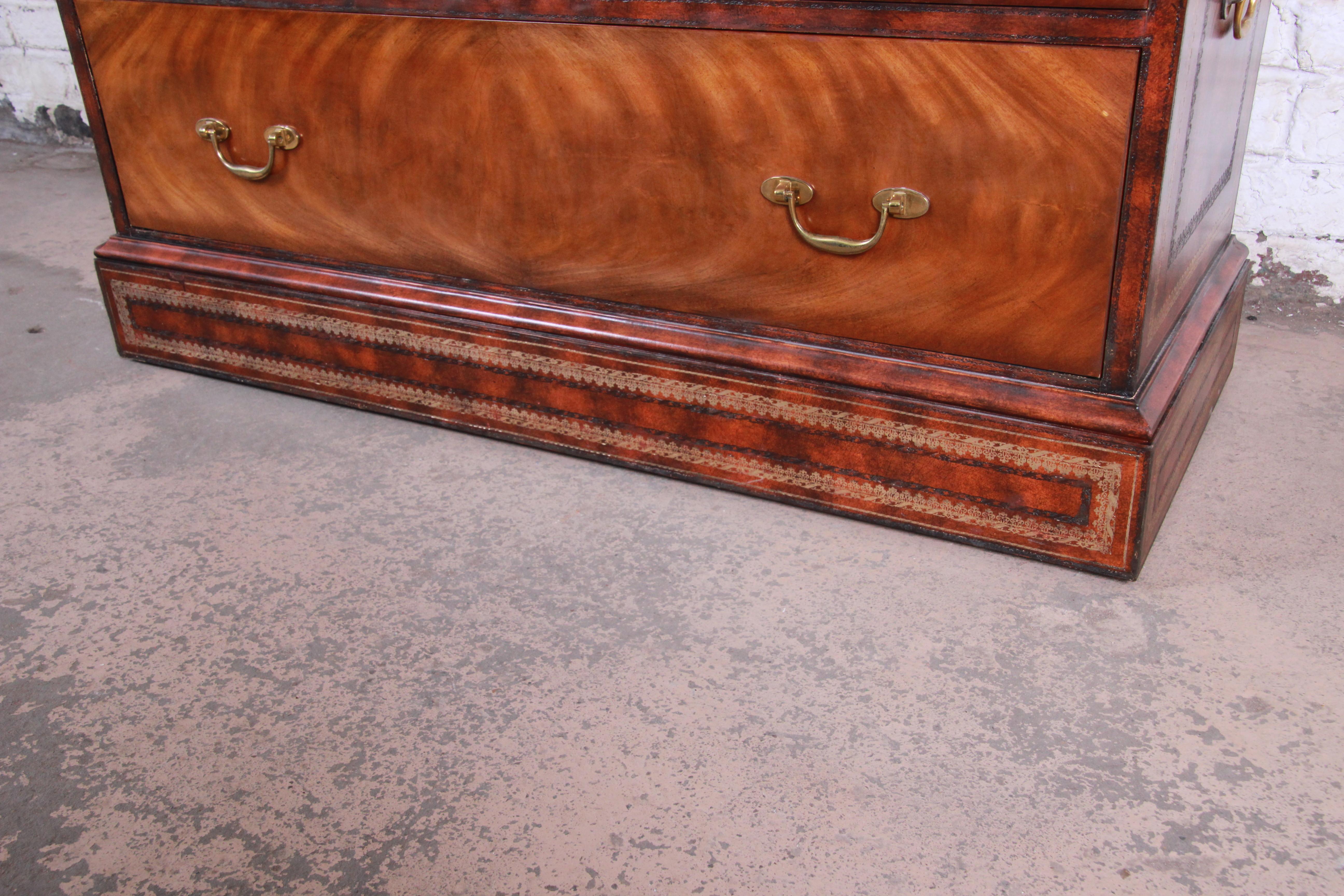 Maitland Smith Flame Mahogany and Leather Chest on Chest Highboy Dresser 8