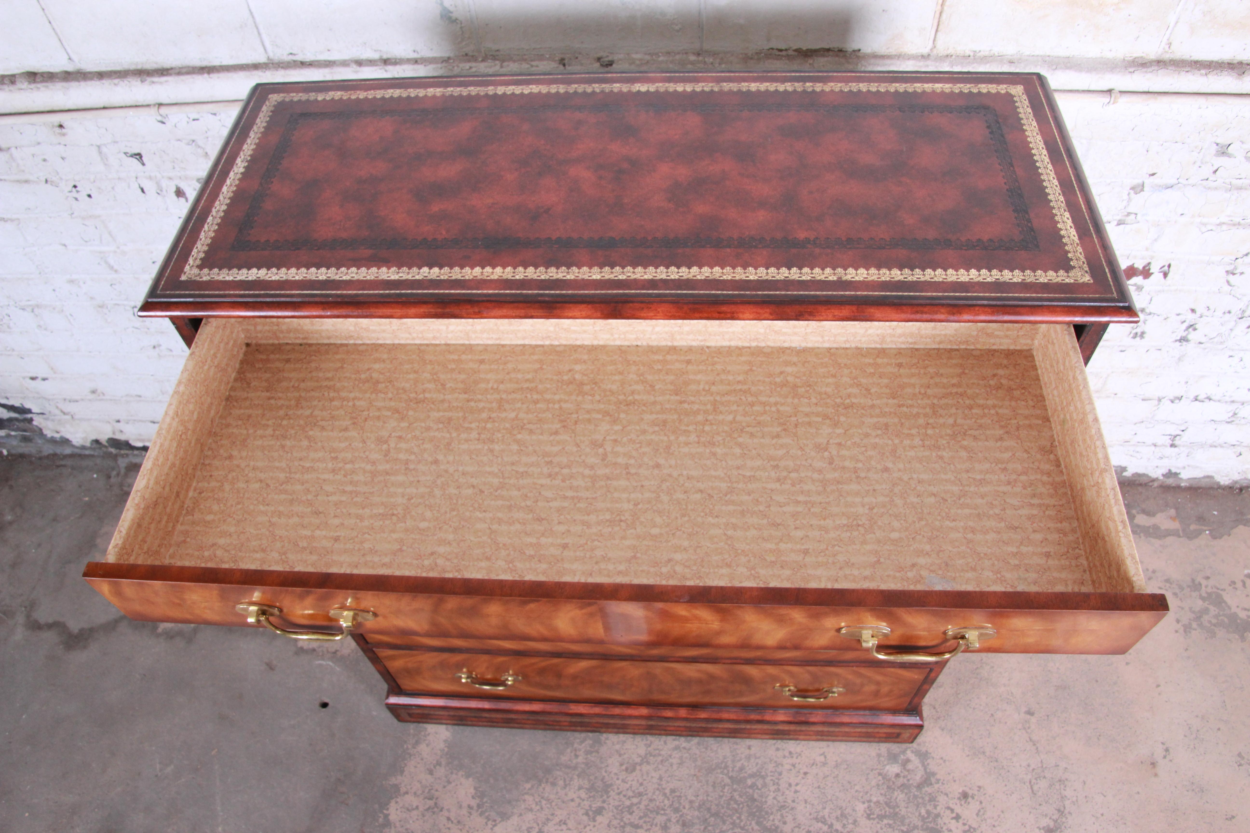 Maitland Smith Flame Mahogany and Leather Chest on Chest Highboy Dresser 1