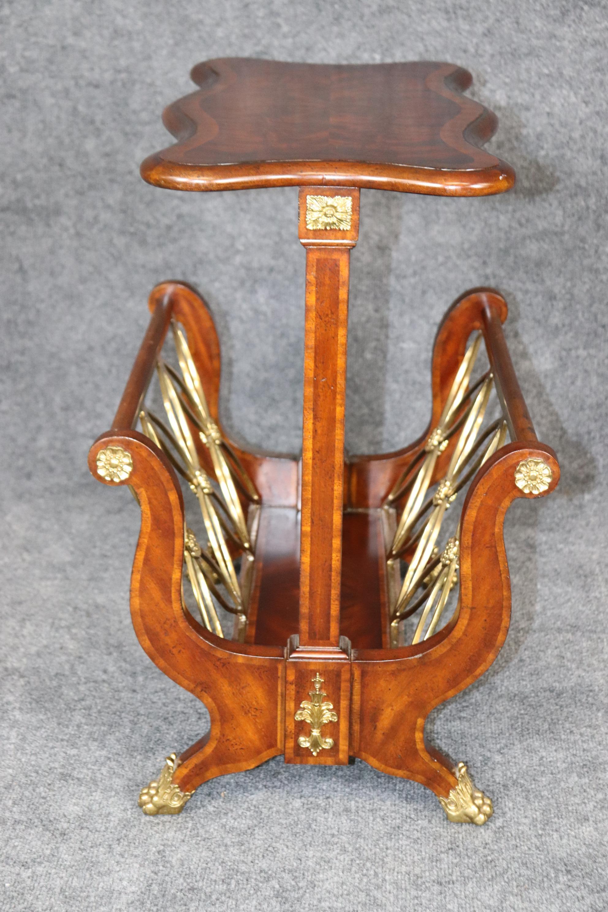 Maitland Smith Flame Mahogany Brass Mounted Magazine Rack Canterbury In Good Condition For Sale In Swedesboro, NJ