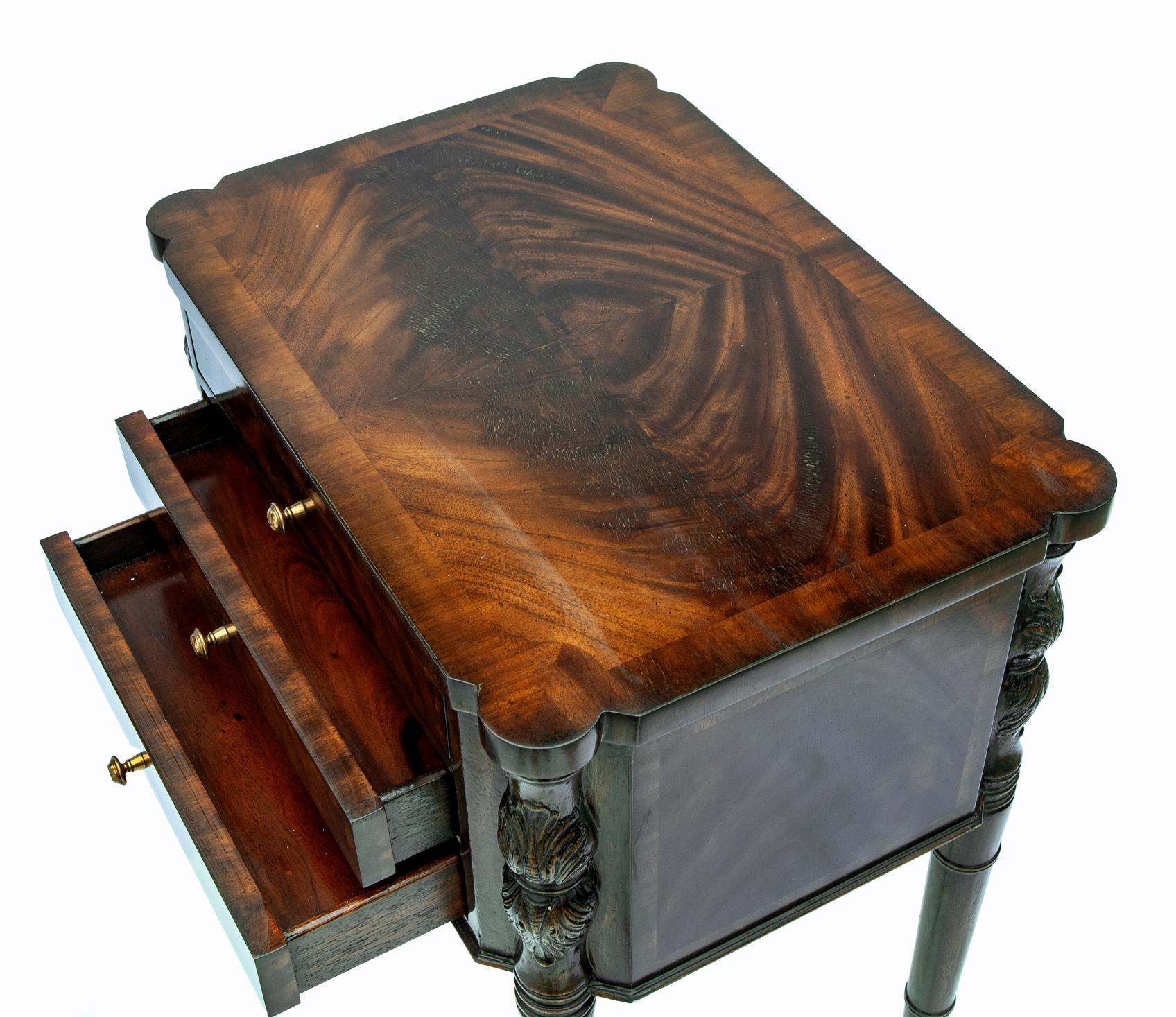 Hand-Crafted Maitland Smith Flame Mahogany End Tables, a pair