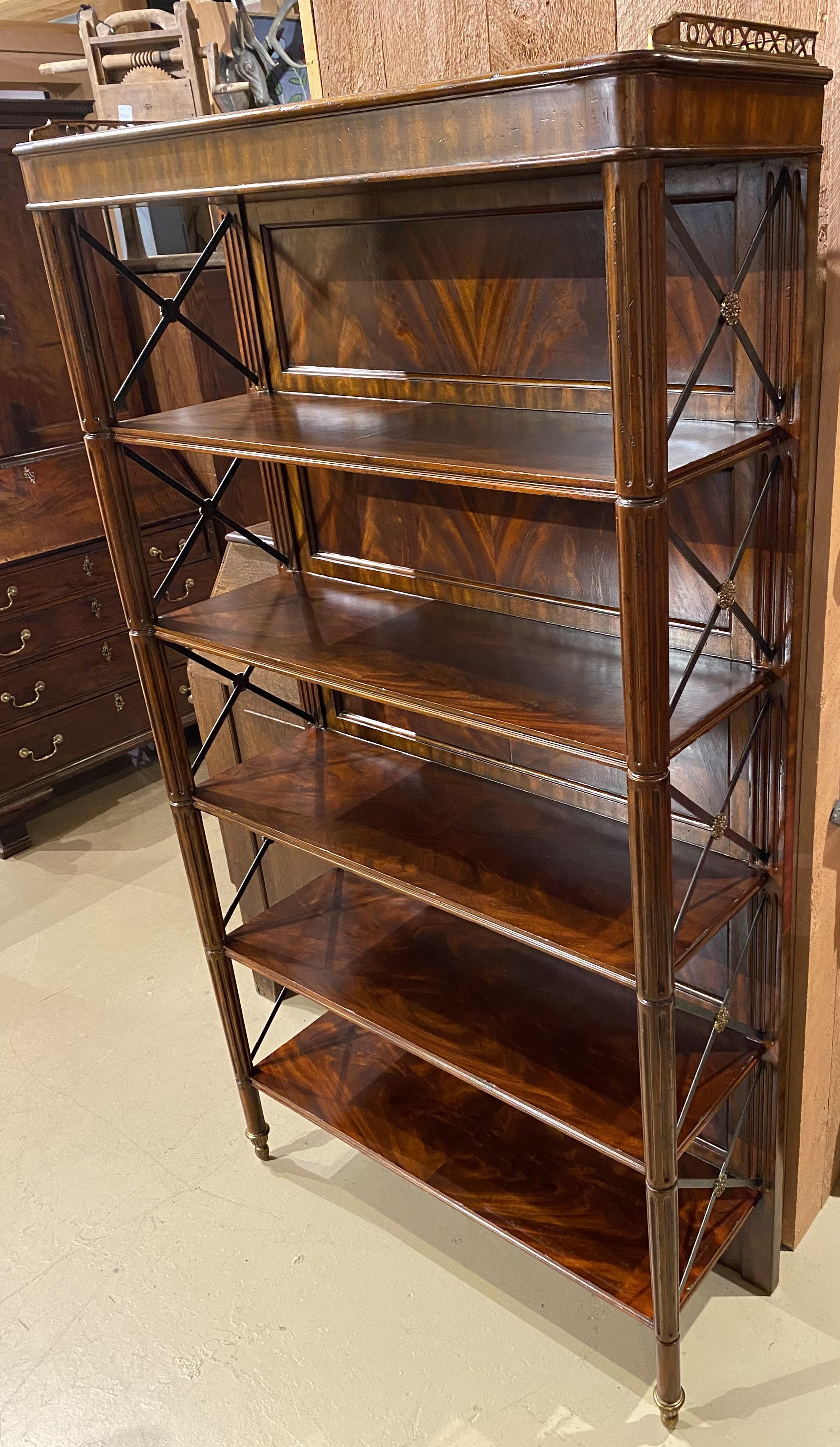 Campaign Maitland Smith Flame Mahogany Étagère or Bookshelf with Brass Gallery For Sale