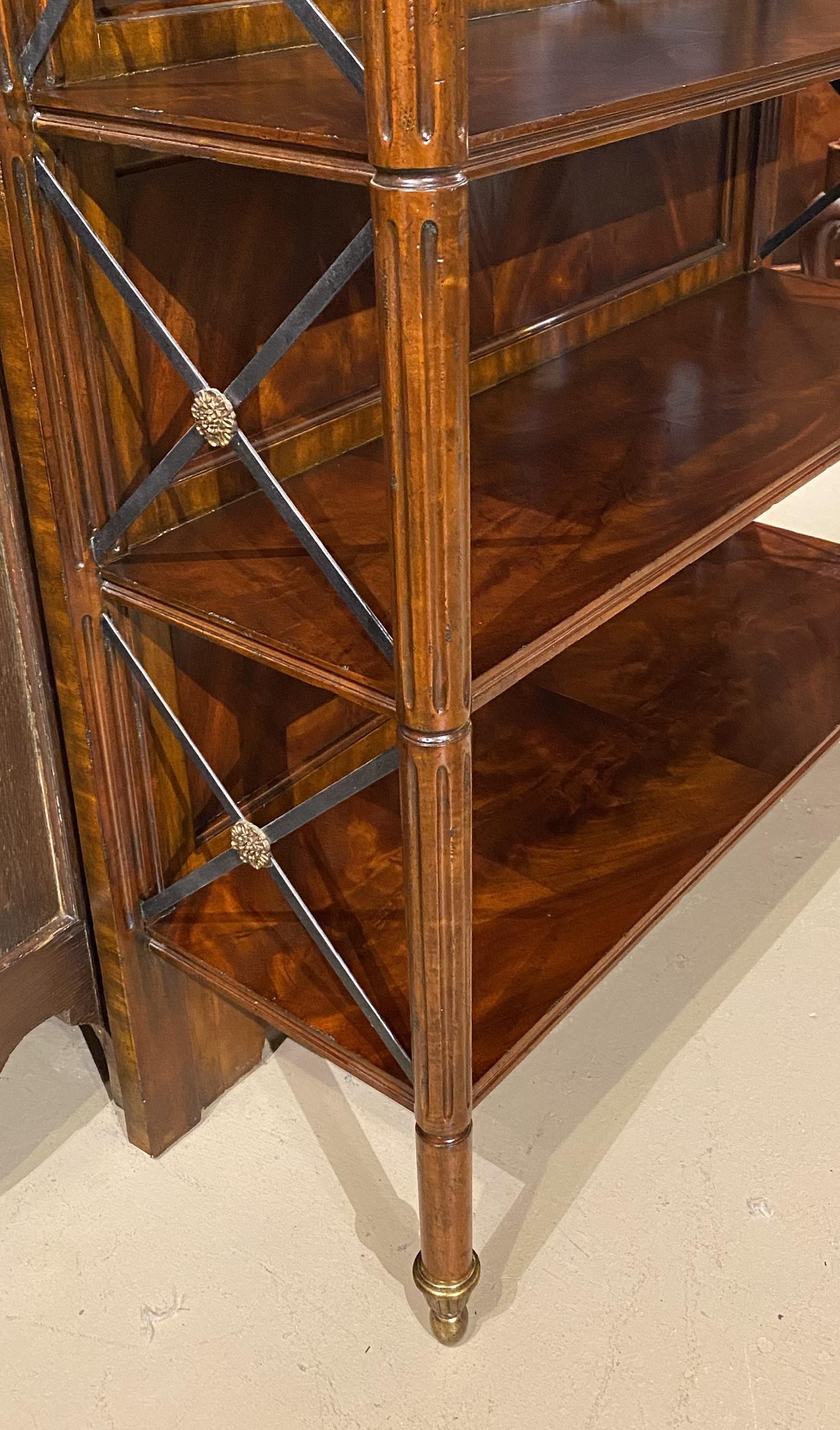 Maitland Smith Flame Mahogany Étagère or Bookshelf with Brass Gallery In Good Condition For Sale In Milford, NH