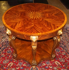 Maitland Smith Flame Mahogany Inlaid Lion Carved Center Table