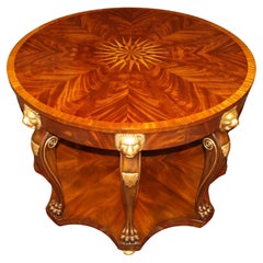 Maitland Smith Flame Mahogany Inlaid Lion Carved Center Table