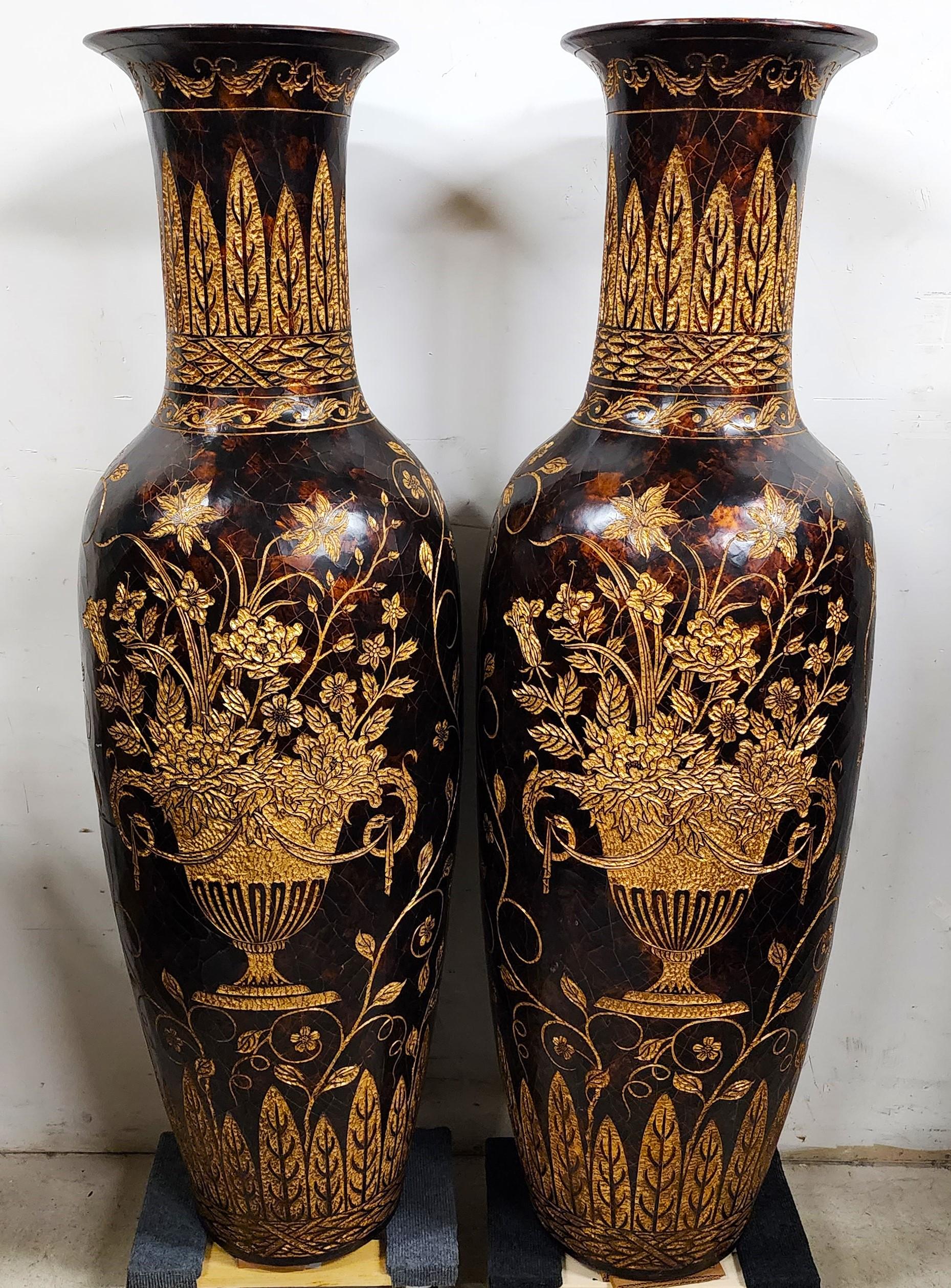 For FULL item description be sure to click on CONTINUE READING at the bottom of this listing.

Offering One Of Our Recent Palm Beach Estate Fine Furniture Acquisitions Of A
Pair of Vintage Maitland Smith Floor Vases with Faux Tortoise Shell Crackle