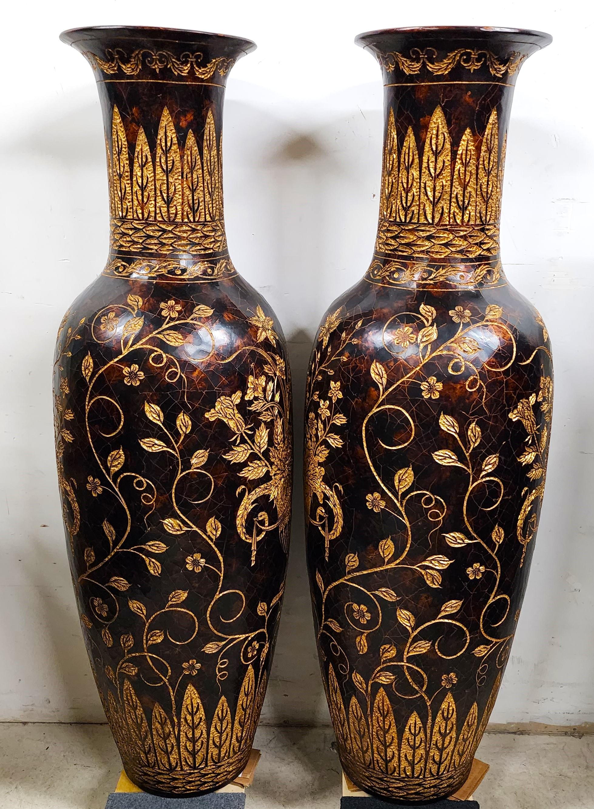 Chinoiserie Maitland Smith Floor Vases Faux Tortoise Shell 62
