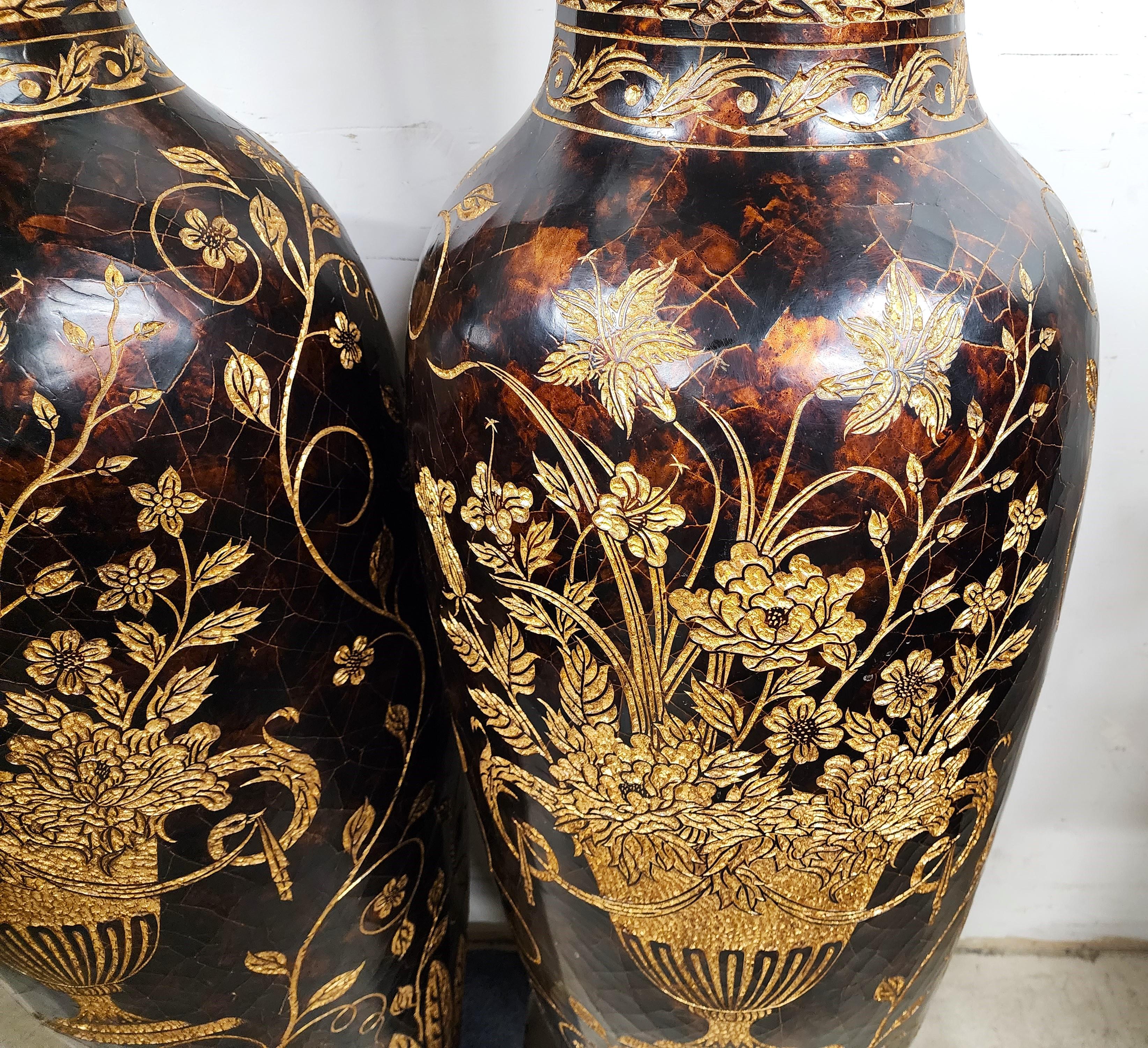 Late 20th Century Maitland Smith Floor Vases Faux Tortoise Shell 62