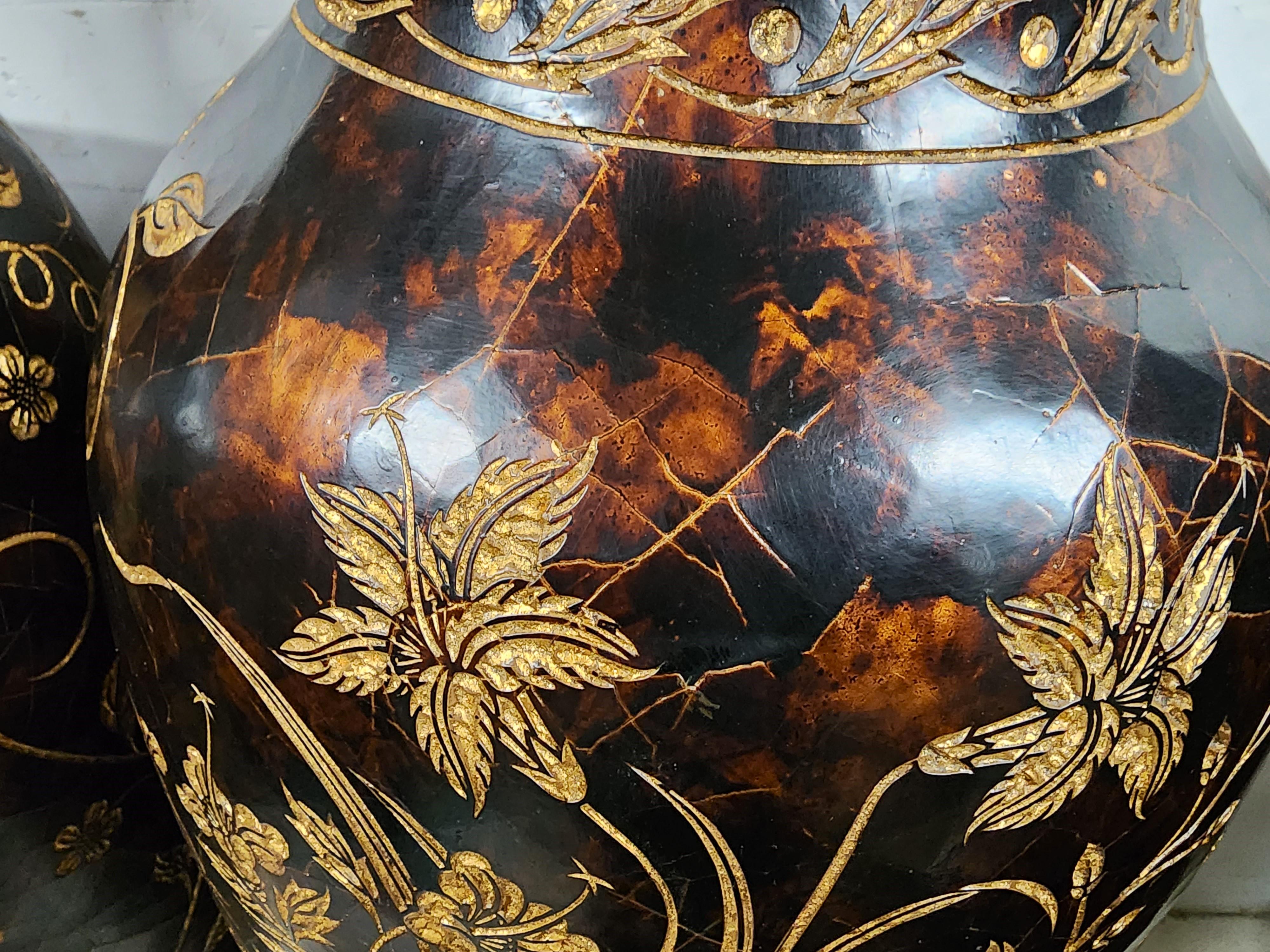 Metal Maitland Smith Floor Vases Faux Tortoise Shell 62