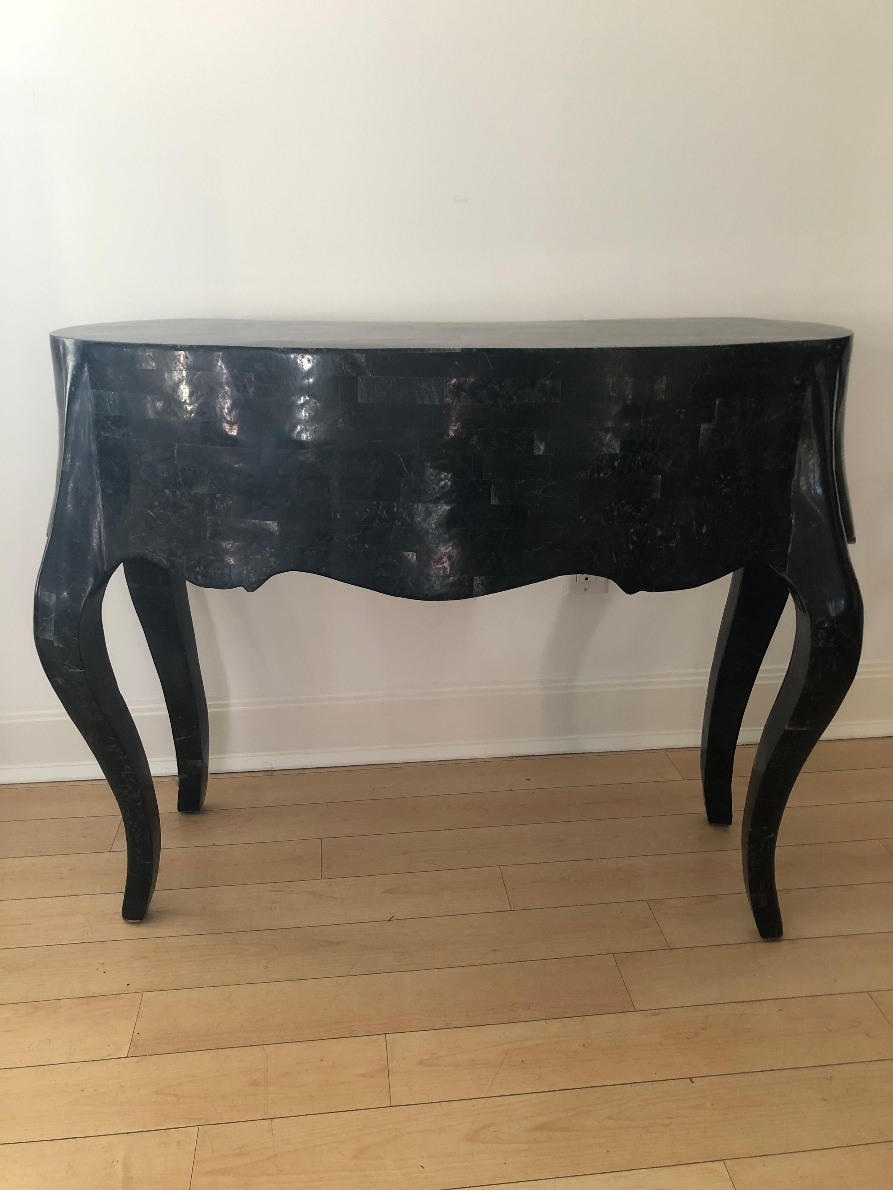 Appliqué Coiffeuse/bureau pour dames Maitland Smith en bronze incrusté de pierres fossiles en vente