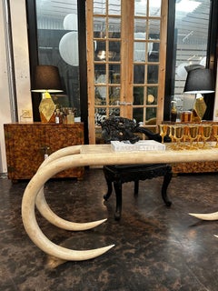 Maitland Smith Fossil Stone Tesselated Console Sofa Table with  Tusk Shape Legs