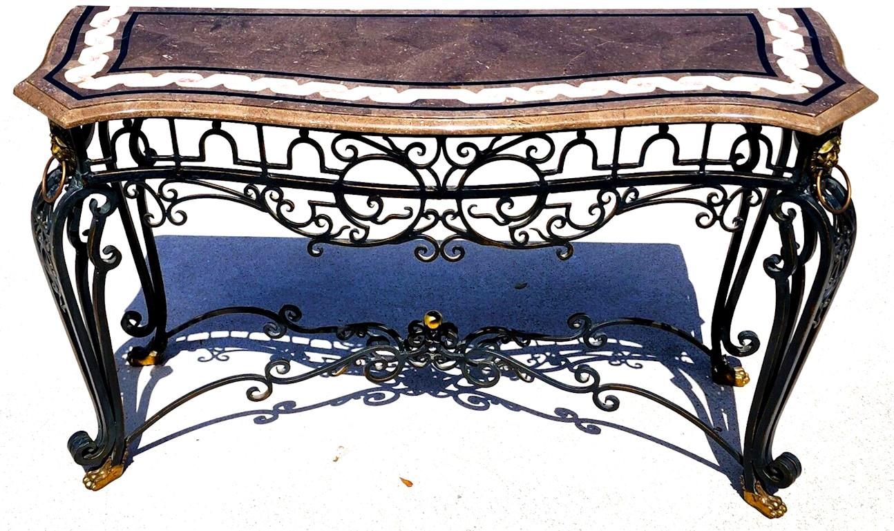 MAITLAND SMITH French Console Table Brass Tessellated Marble In Good Condition For Sale In Lake Worth, FL