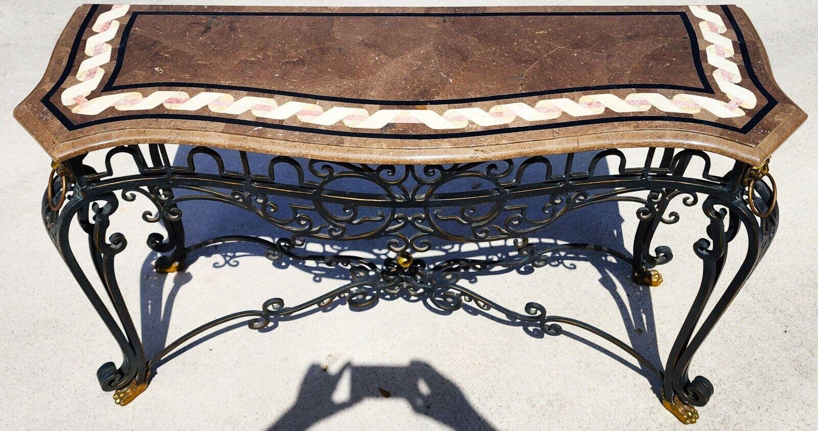 Late 20th Century MAITLAND SMITH French Console Table Brass Tessellated Marble For Sale