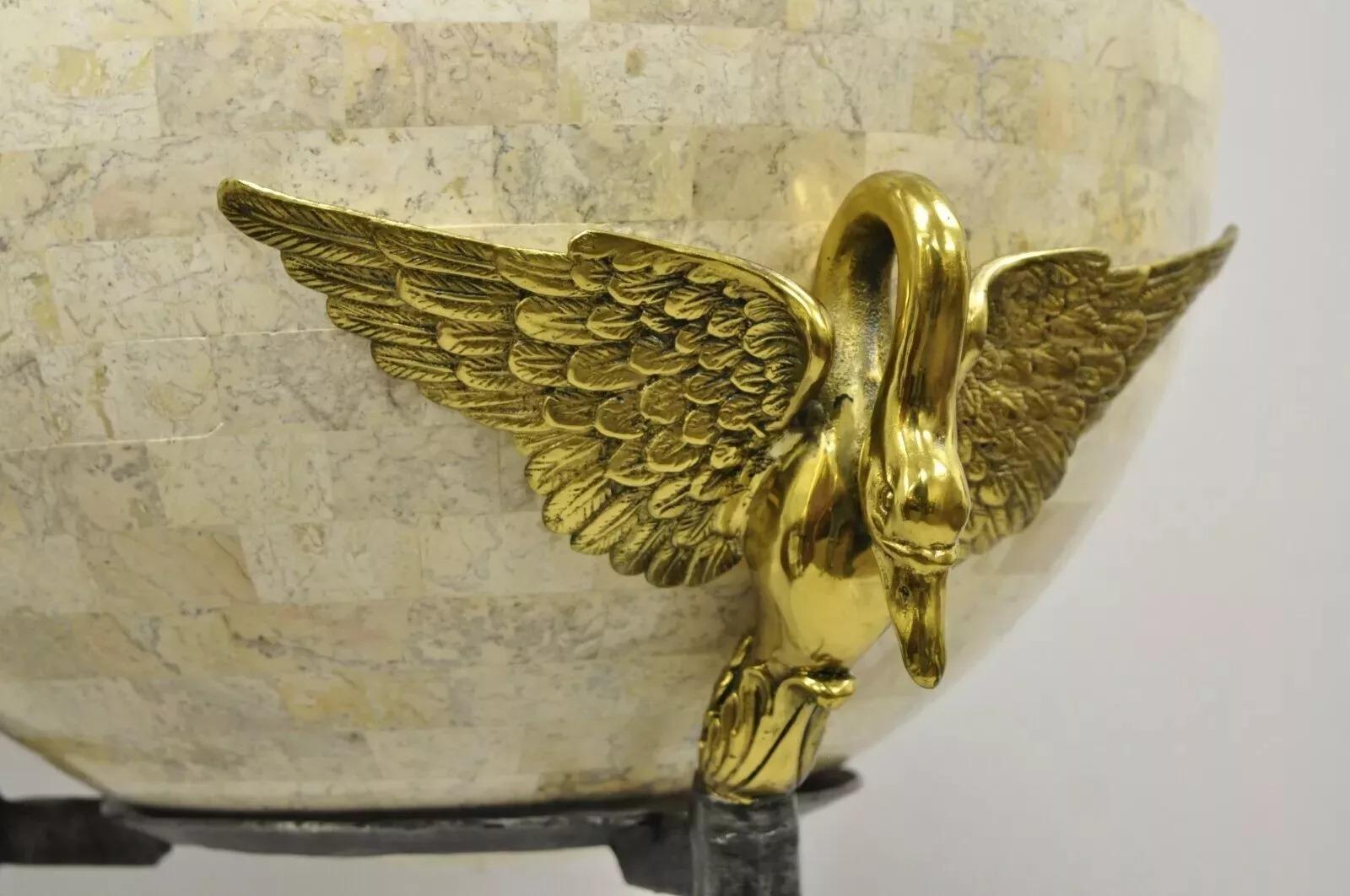Maitland Smith French Empire Brass Swan Tessellated Marble Planter Jardiniere For Sale 5