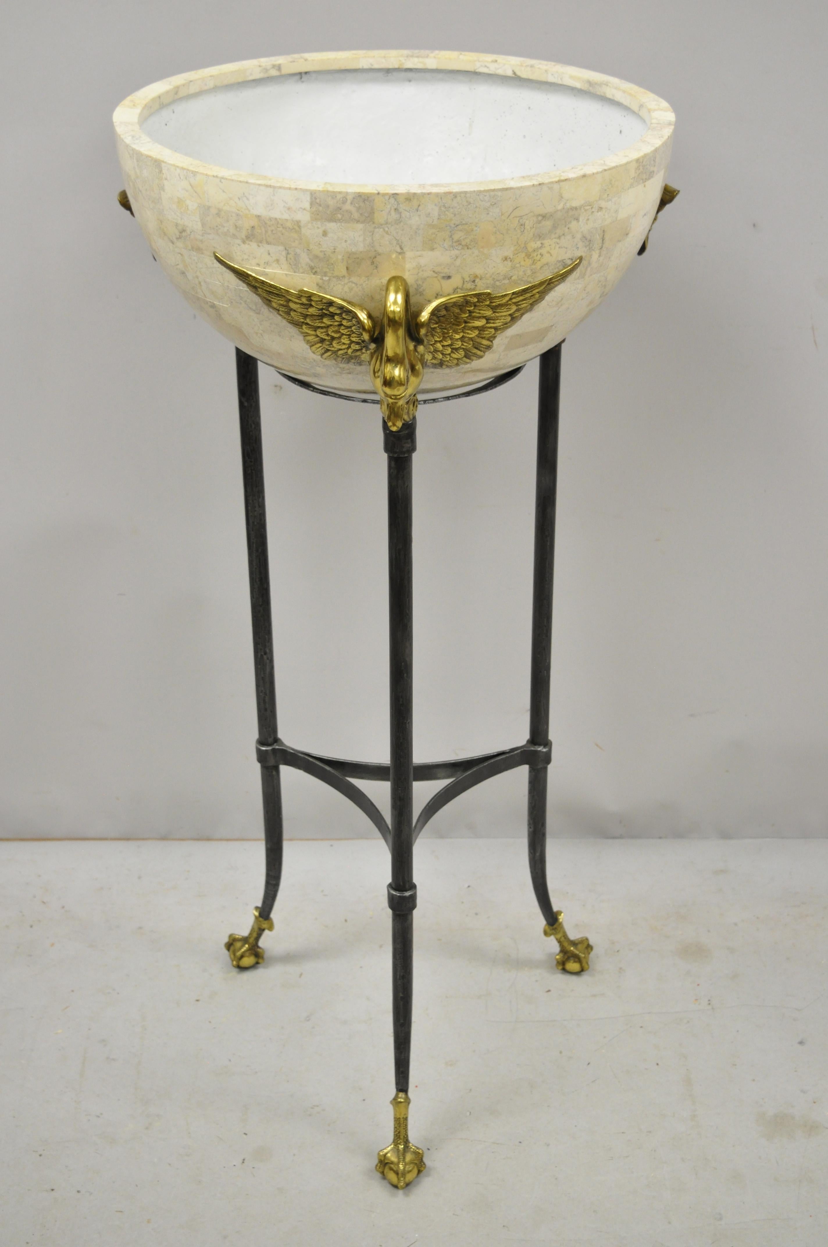 Maitland Smith French Empire Brass Swan Tessellated Marble Planter Jardinière For Sale 5