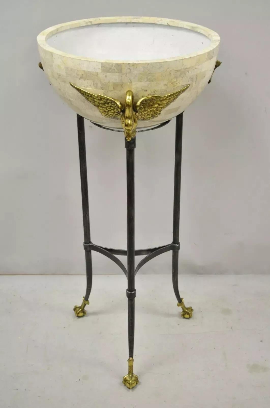 Maitland Smith French Empire Brass Swan Tessellated Marble Planter Jardiniere For Sale 6
