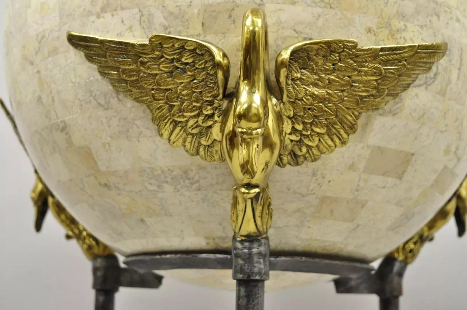 Other Maitland Smith French Empire Brass Swan Tessellated Marble Planter Jardiniere For Sale