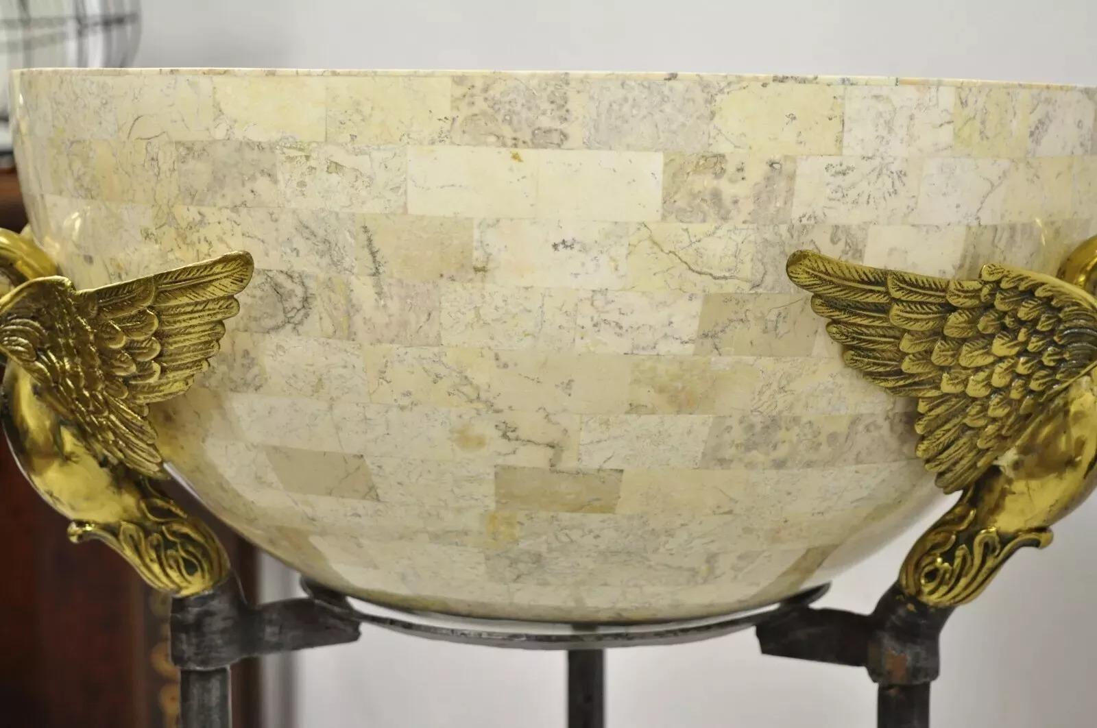 Unknown Maitland Smith French Empire Brass Swan Tessellated Marble Planter Jardiniere For Sale