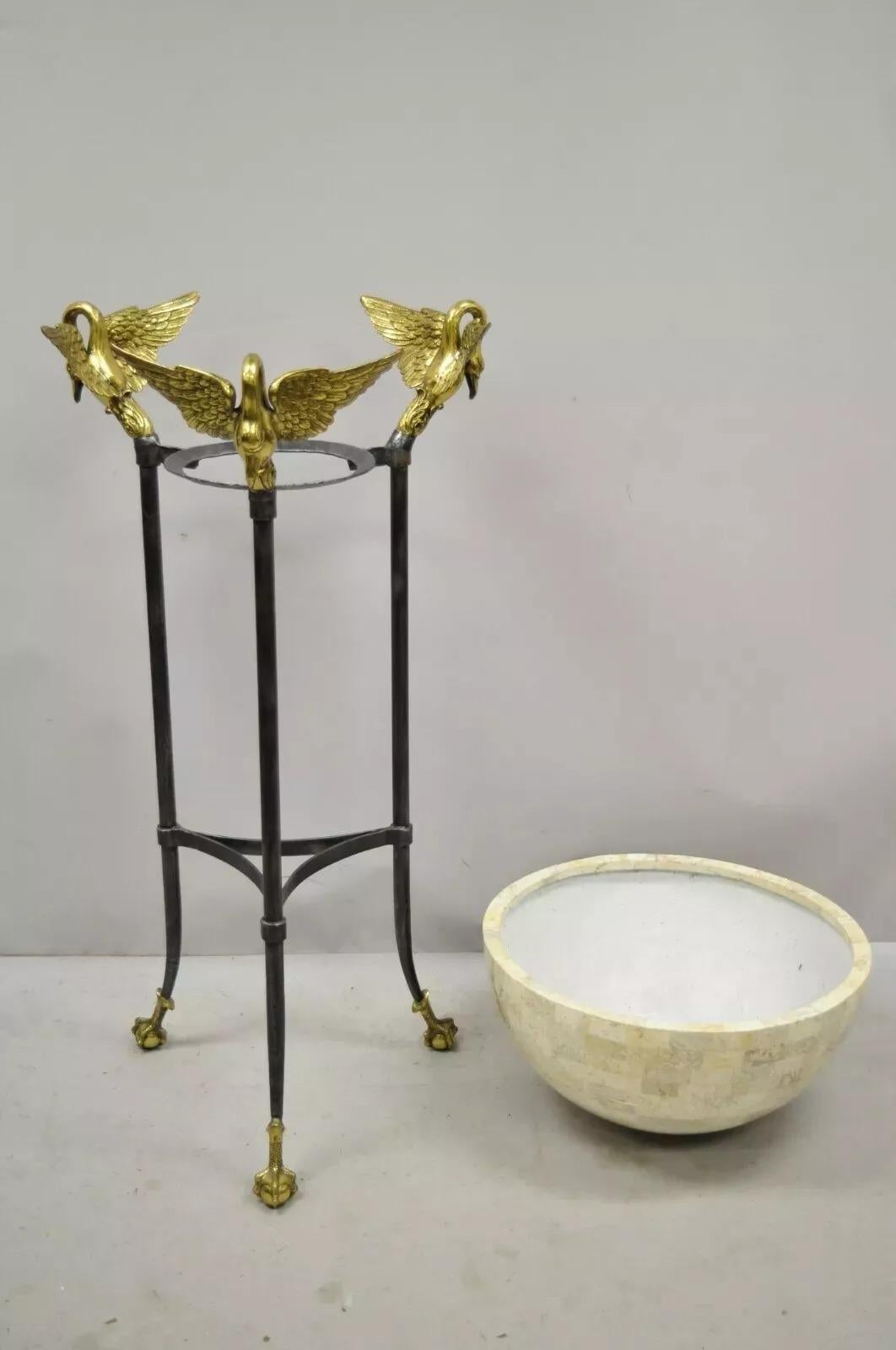Maitland Smith French Empire Brass Swan Tessellated Marble Planter Jardiniere For Sale 2