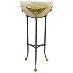 Maitland Smith, fioriera in marmo tessellata con cigno in ottone dell'impero francese, Jardinière